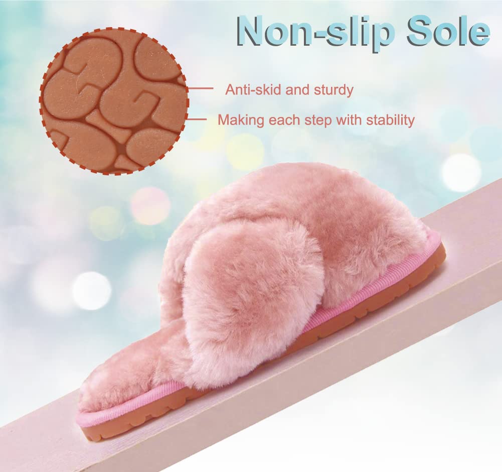 Fadezar Girls Fluffy Slippers - Warm Plush Memory Foam House Shoes for Kids | Cute Leopard Print Open-Toe Slide-On Slippers for Indoor Comfort & Playtime