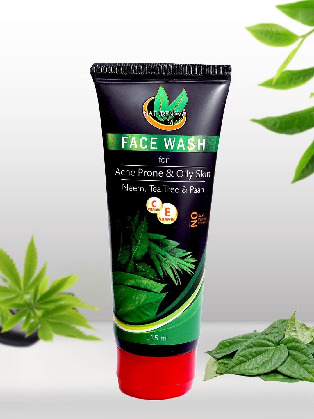 NatureNova Herbal Face Wash for Acne & Oily Skin - 115ml with Neem, Betel Leaf & Tea Tree Oil | Gentle Cleanser for Daily Skincare Routine | Reduces Breakouts & Controls Shine