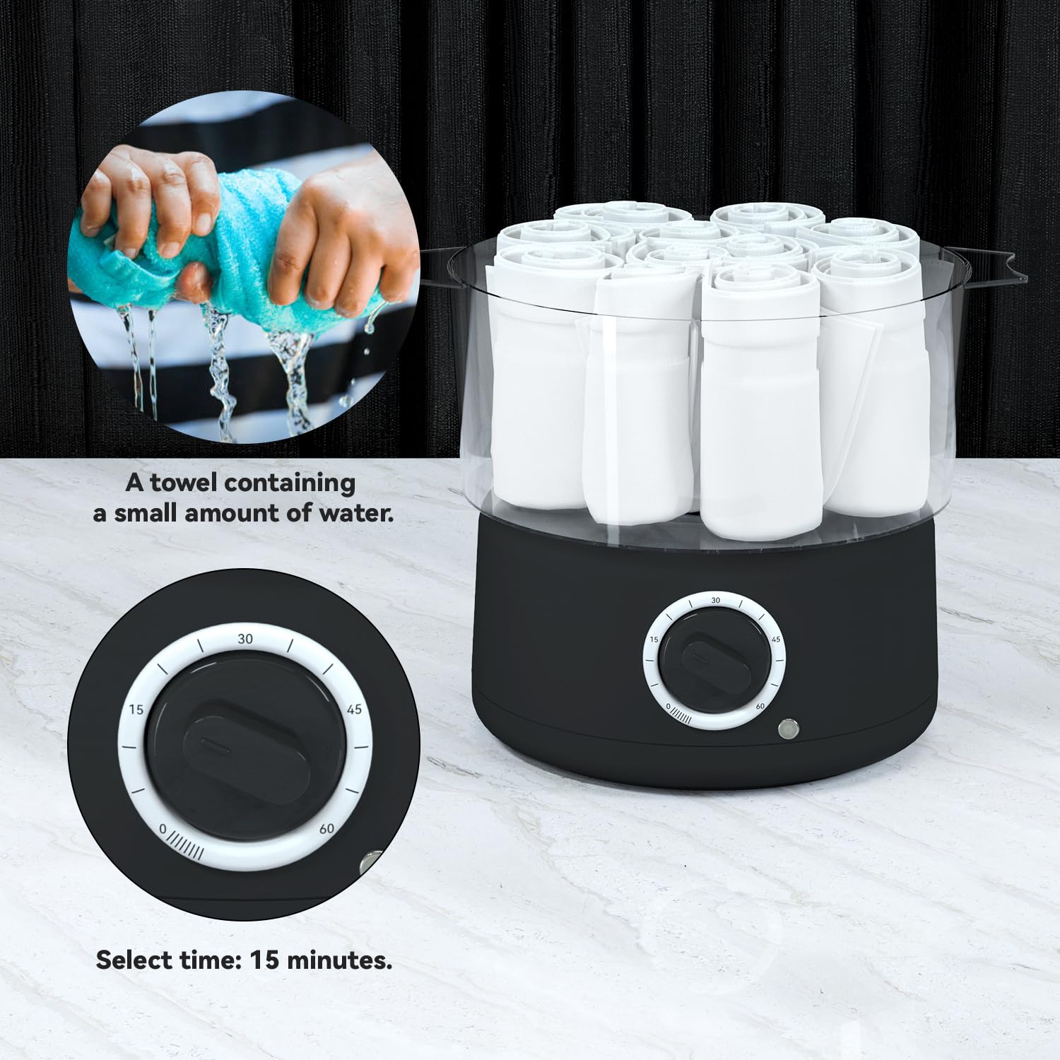 Fast Heating Towel Warmer for Spa & Salon - Portable Mini Facial Steamer Holds 8 Wet Towels - Perfect for Bathroom, Massage & Skincare (Black, Small)