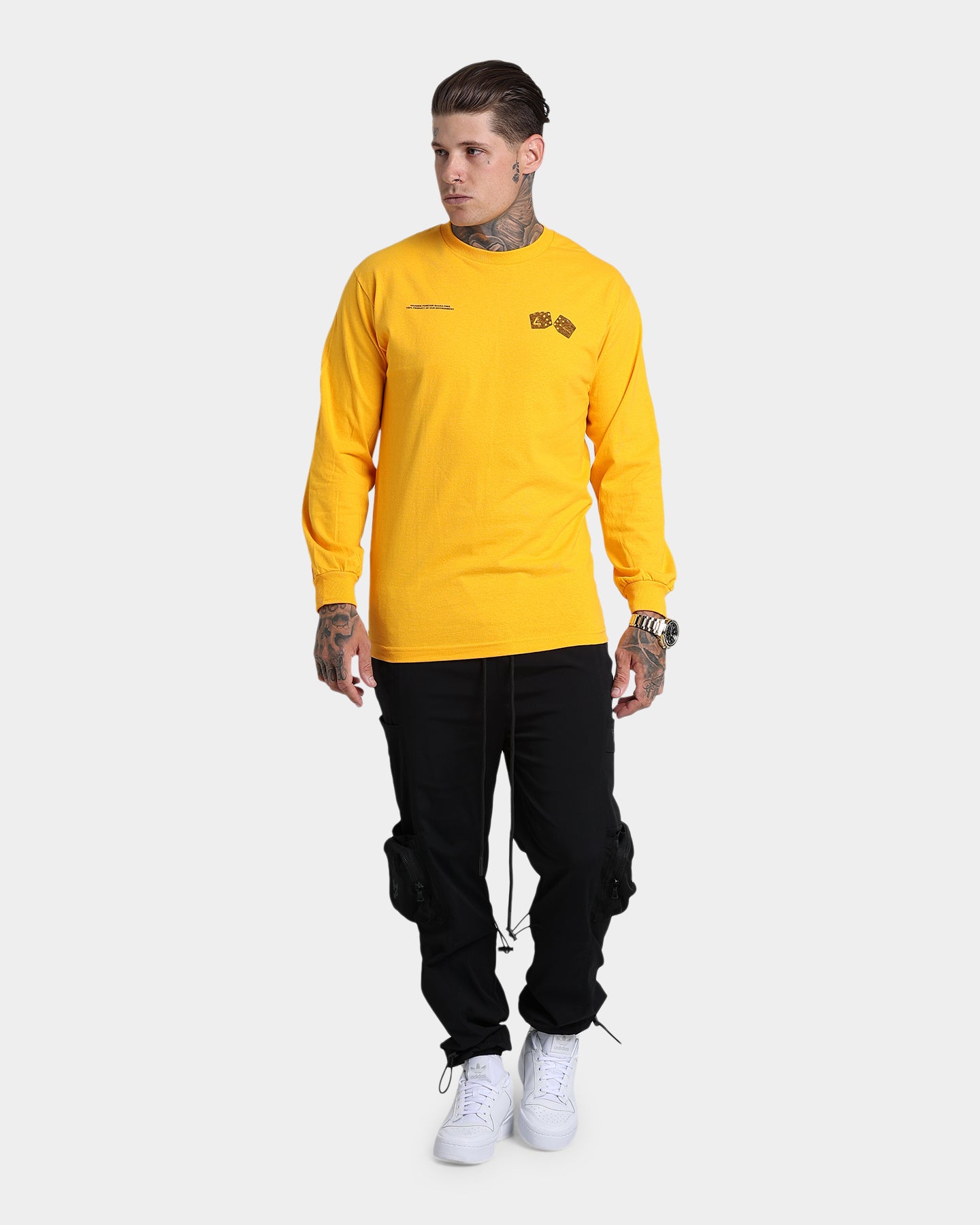 4HUNNID Roll The Dice Long Sleeve T-Shirt - Mustard Yellow Streetwear for Men | Perfect for Casual Outfits, Hip Hop Fashion & Urban Street Style