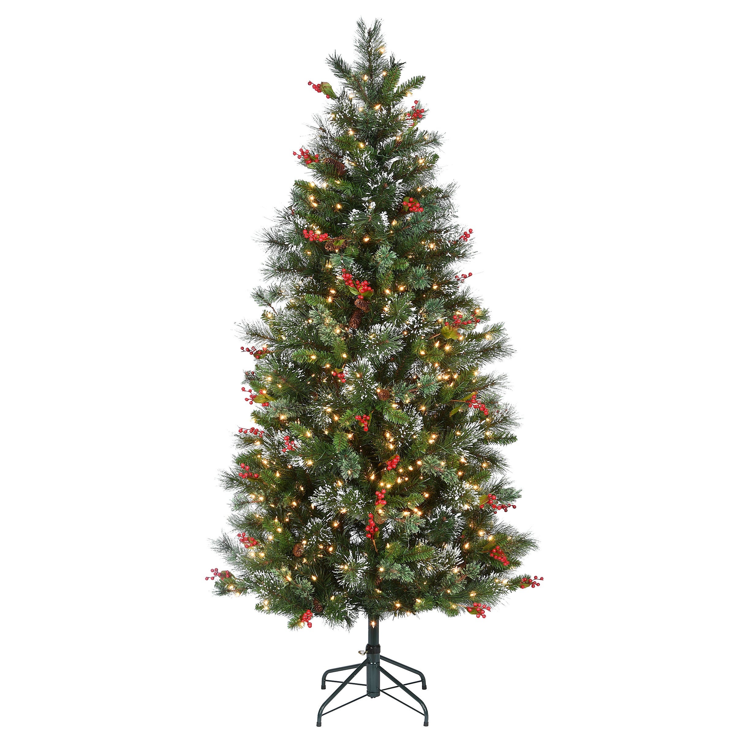 6.5 ft Pre-Lit Wintry Pine Artificial Christmas Tree with Clear LED Lights - Perfect for Holiday Home Decor, Office, and Party Decoration