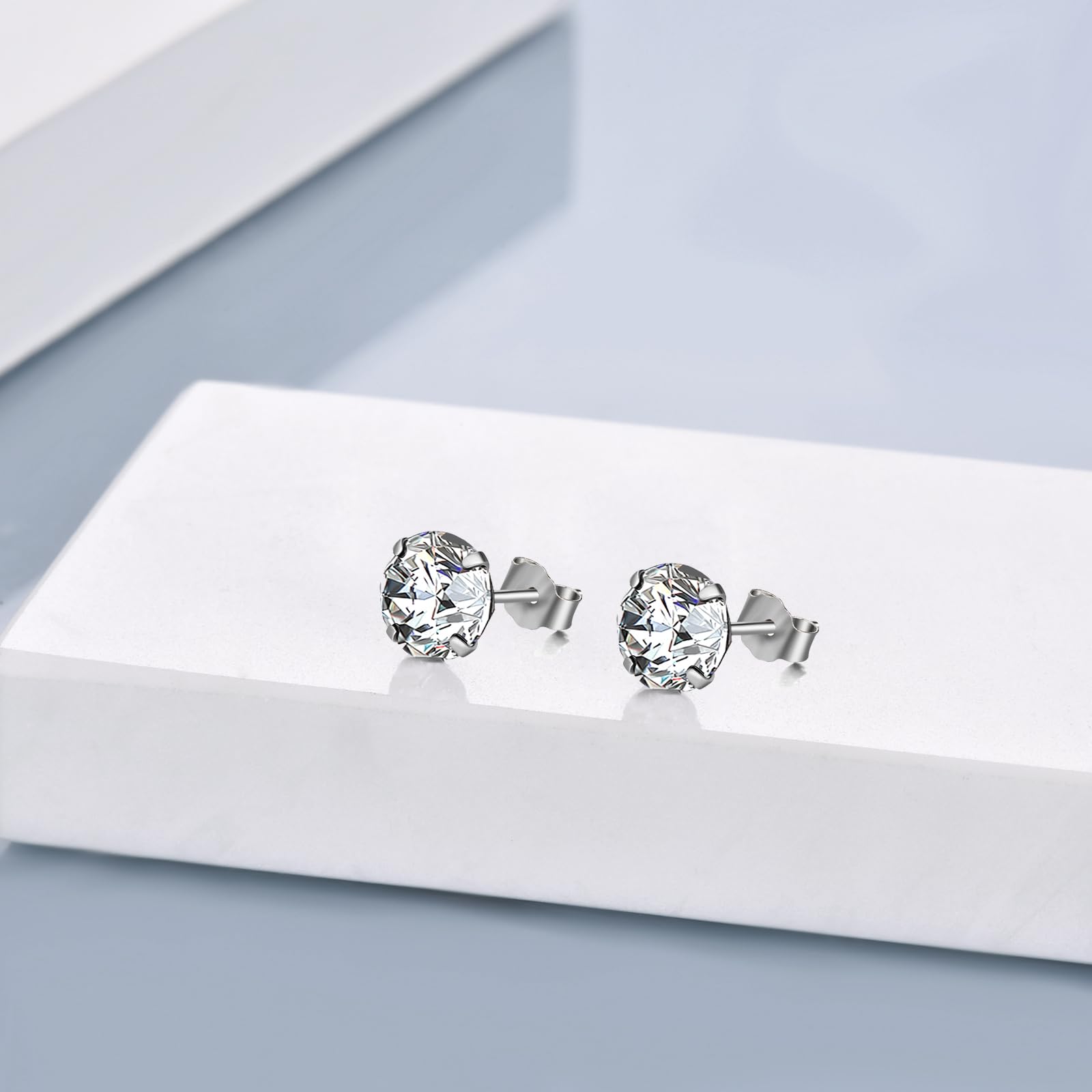POPLYKE 925 Sterling Silver CZ Stud Earrings for Women & Men - Cubic Zirconia Hypoallergenic Earrings - Perfect for Everyday Wear, Gifts & Special Occasions
