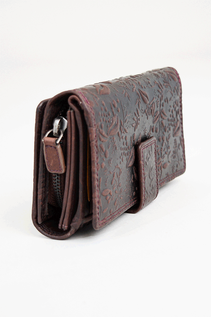 Adrian Klis 100 Flower Genuine Leather Wallet for Women - Elegant Purple Burgundy Design - Perfect for Everyday Use, Travel & Gift Giving