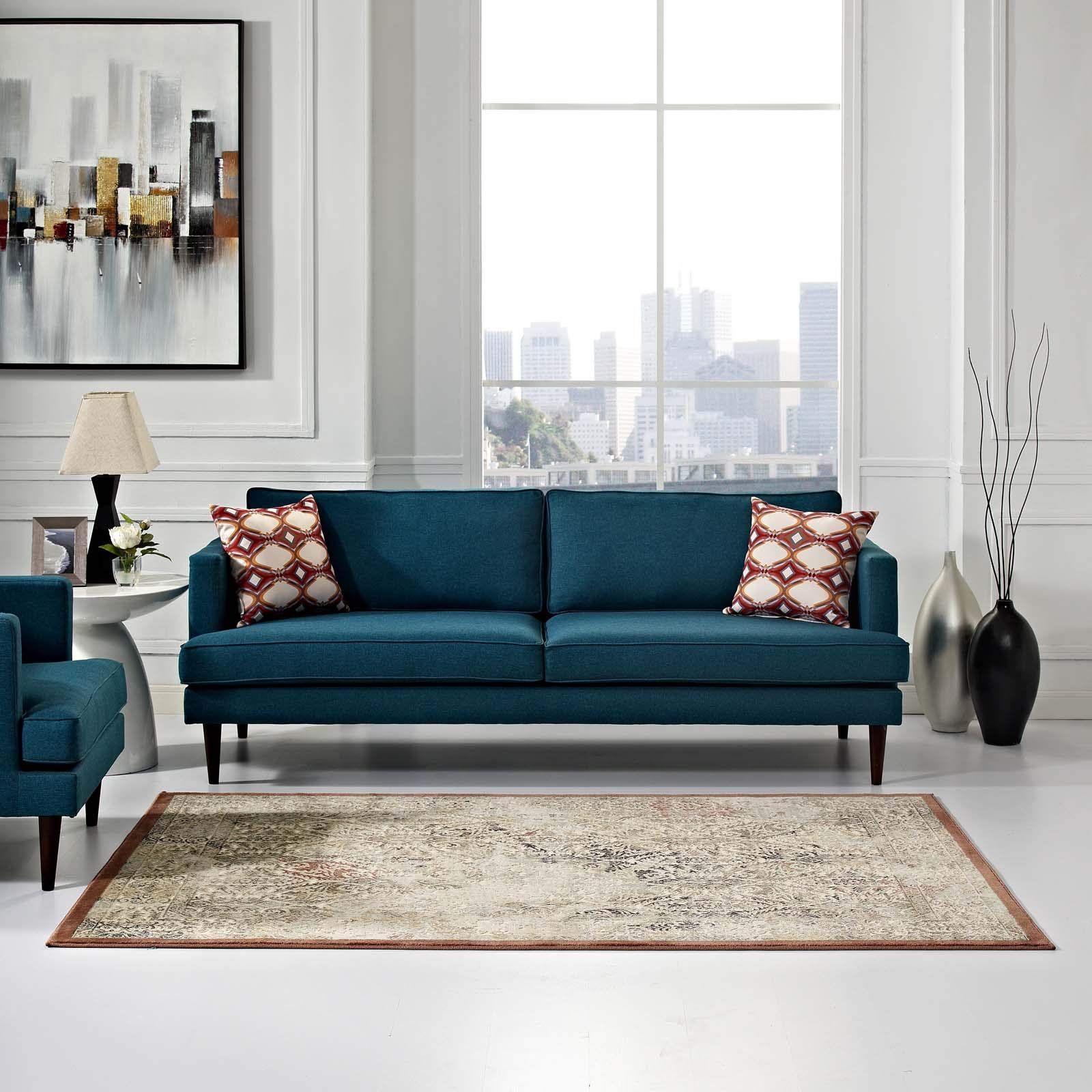 Industrial Country Cottage Farm Beach House Living Lounge Area Rug - Soft Fabric Floor Carpet in Brown Tan - Perfect for Living Rooms, Bedrooms & Cozy Spaces