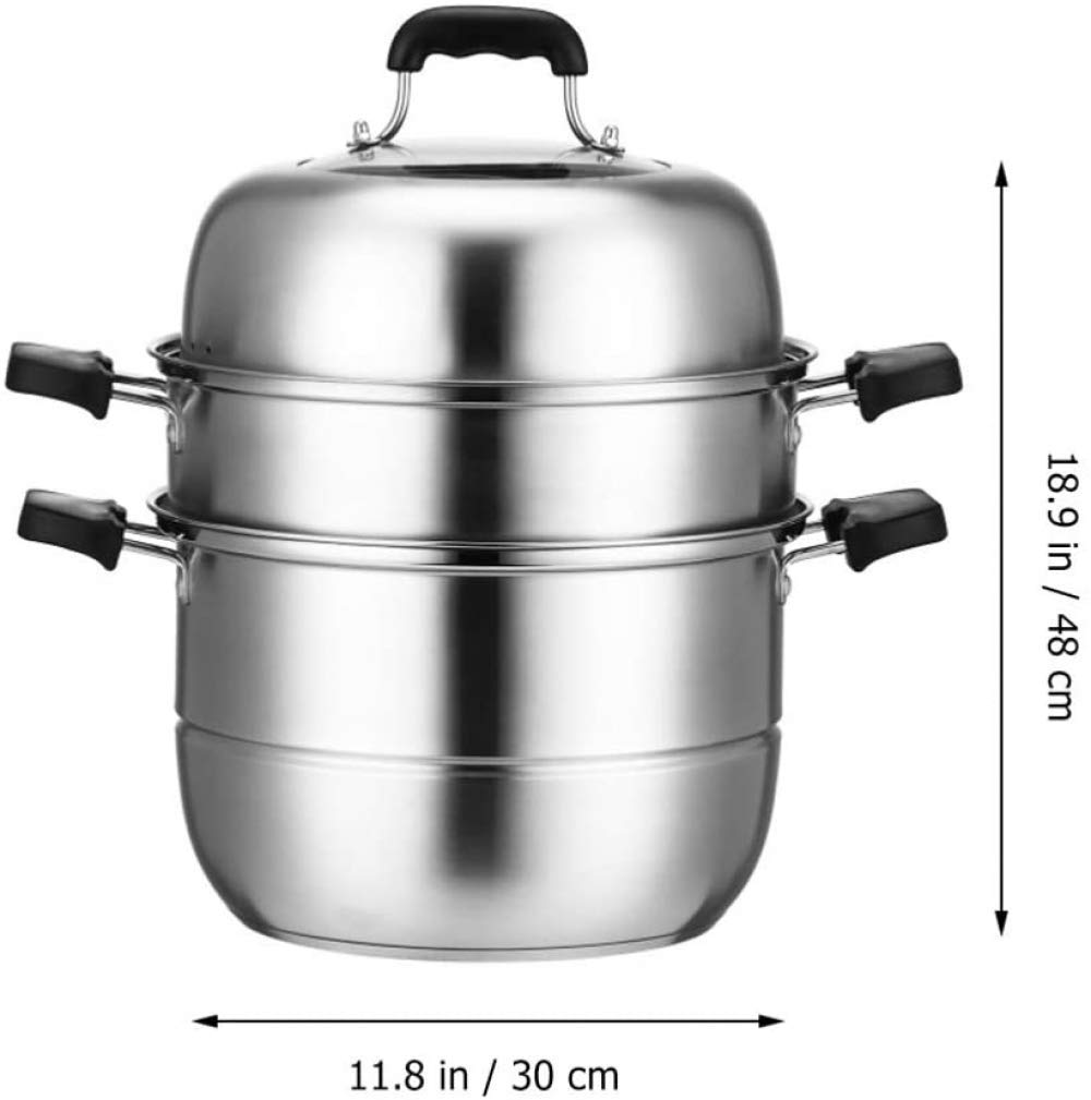 QiuQiu 30cm Stainless Steel Steamer Pot with Transparent Lid - Multi-Functional Soup Pot & Saucepan for Cooking, Steaming - Perfect for Home Kitchen & Restaurant Use (Ideal for Making Dim Sum, Vegetables & Healthy Meals)