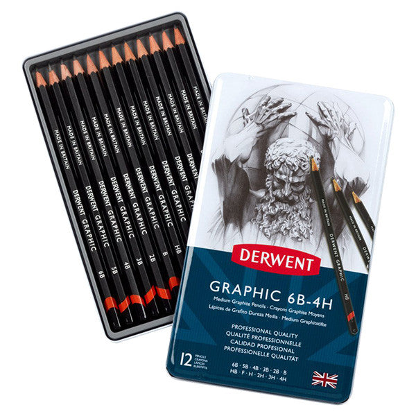 Derwent Graphic Graphite Pencils - Set of 12 Medium Grade Drawing Pencils for Artists & Sketching - Perfect for Professional Artwork, Sketching & Shading Techniques