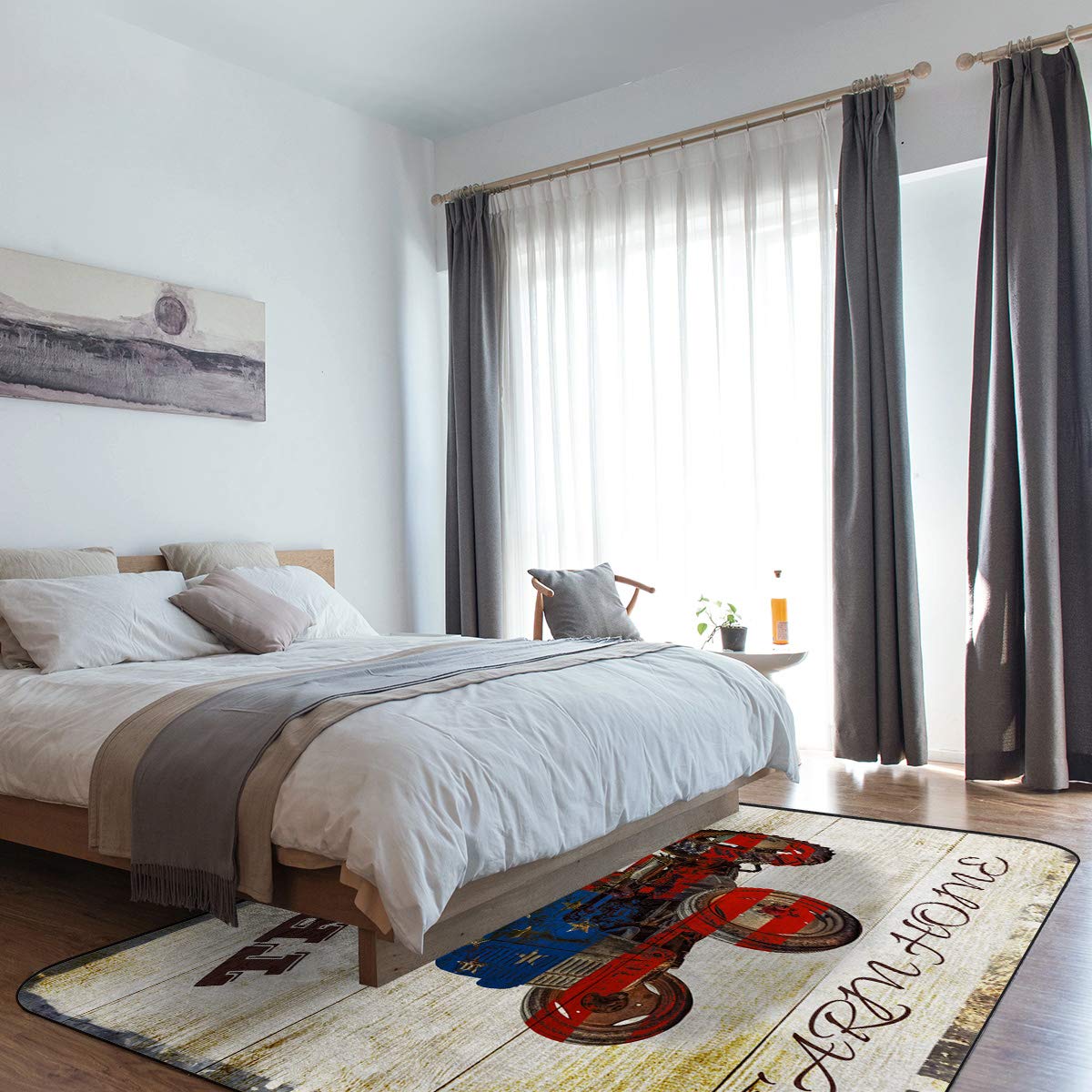 Ultra Soft Large Area Rug 60x96 Inch - Non-Slip Bedroom Carpet with Retro Tractor & American Flag Design on Wood Grain, Perfect for Living Room, Nursery Decor & Kids Room | Cozy Floor Mat for Home Decor