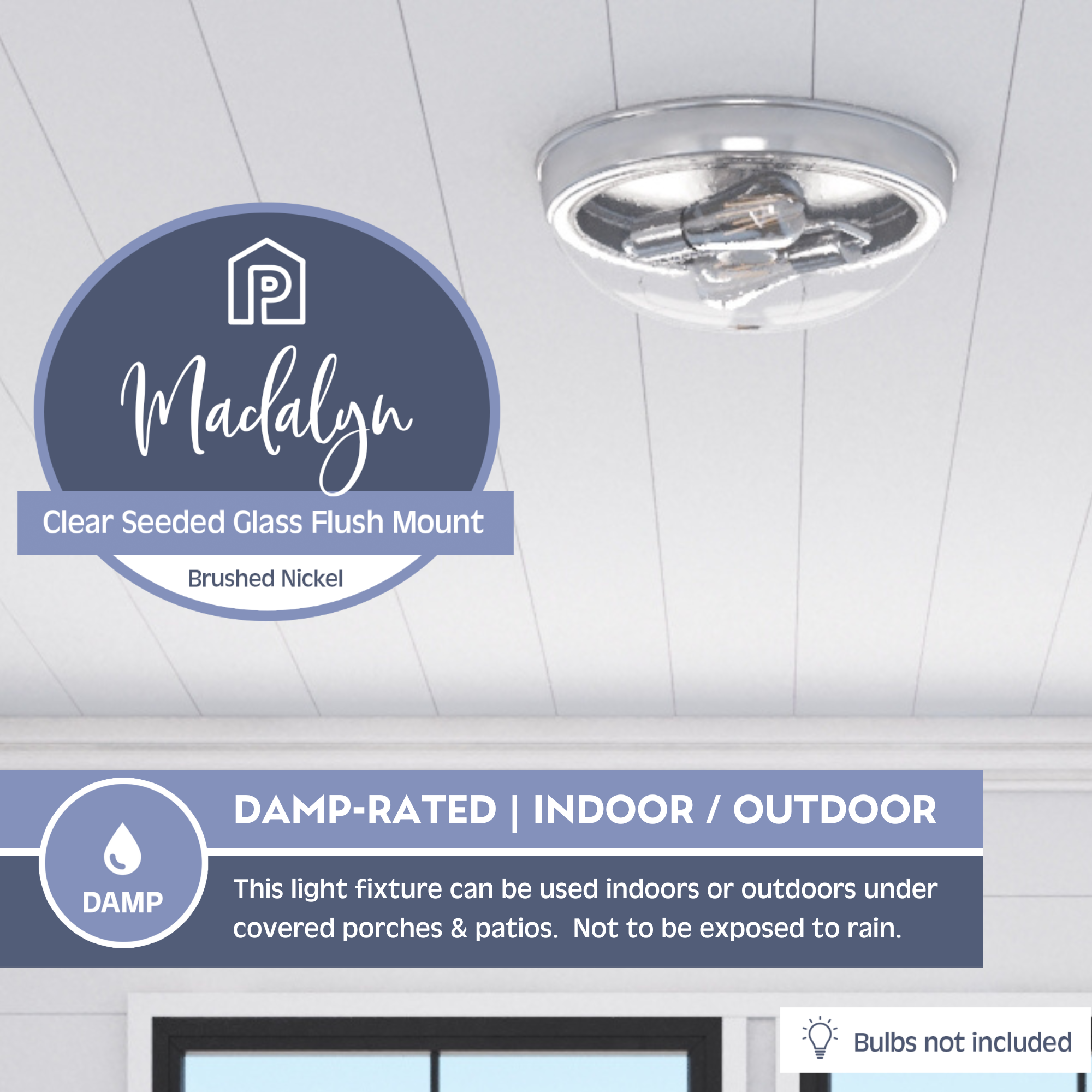 Madalyn Dome Flushmount Light Fixture - Clear Seeded Glass with Brushed Nickel Finish | Modern Ceiling Lighting for Bedroom, Kitchen & Hallway