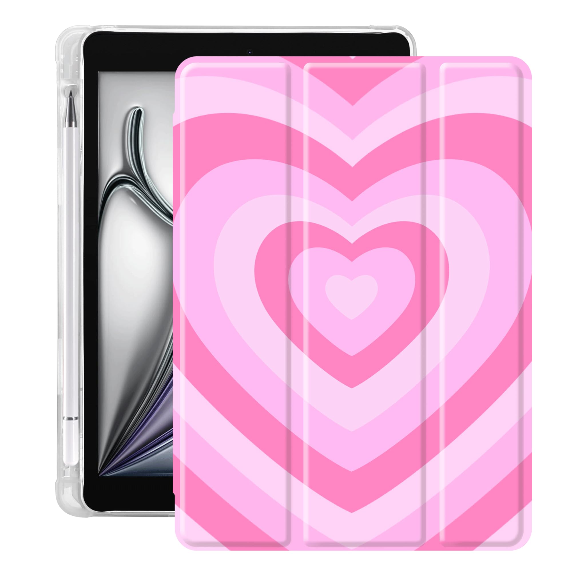 Cute Pink Heart iPad Case for iPad Air 4/5 (10.9 Inch) - Lightweight Trifold Stand Cover with Pencil Holder, Shockproof & Anti-Scratch Protection | Perfect for School, Work & Travel (Model A2325 A2588)