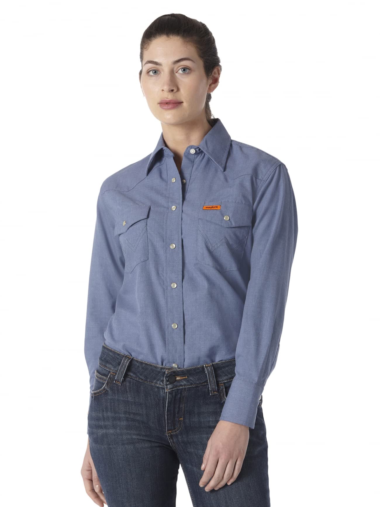 Wrangler Women's Flame Resistant Long Sleeve Shirt - FR Workwear for Safety & Comfort - Perfect for Construction, Oilfield & Industrial Jobs