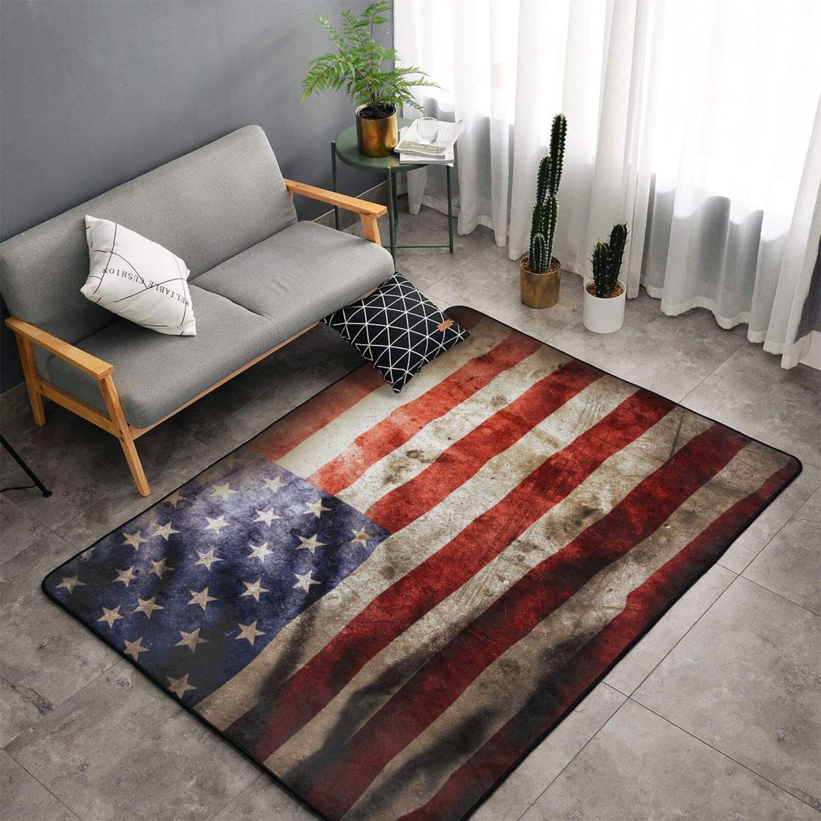 USA Flag Washable Area Rug - Non-Skid American Flag Soft Large Floor Mat (6.6x4 Ft) for Kids Room, Living Room & Bedroom - Perfect for Patriotic Home Decor & 4th of July Celebrations
