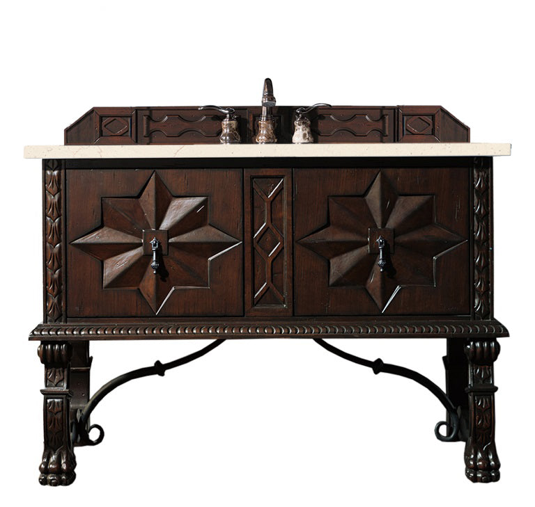 Balmoral 48 Inch Single Bathroom Vanity Cabinet in Antique Walnut with 3CM Eternal Marfil Quartz Countertop - Perfect for Modern Farmhouse, Coastal, or Traditional Bathroom Designs