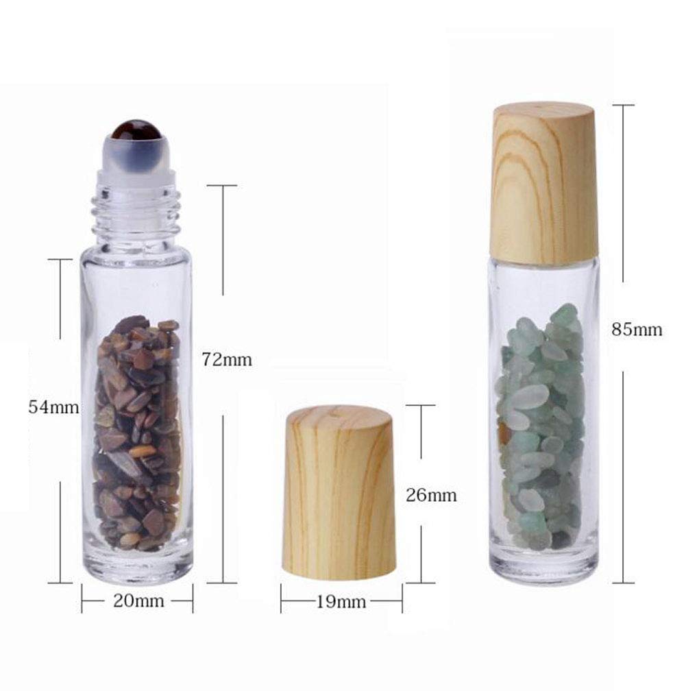 10ml Glass Roller Bottles with Gemstone Roller Balls - Essential Oil Roller Bottles for Travel, Aromatherapy & Perfume - Includes Crystal Chips Inside (10 Pack) - Perfect for DIY Essential Oils, On-The-Go Aromatherapy & Gift Giving