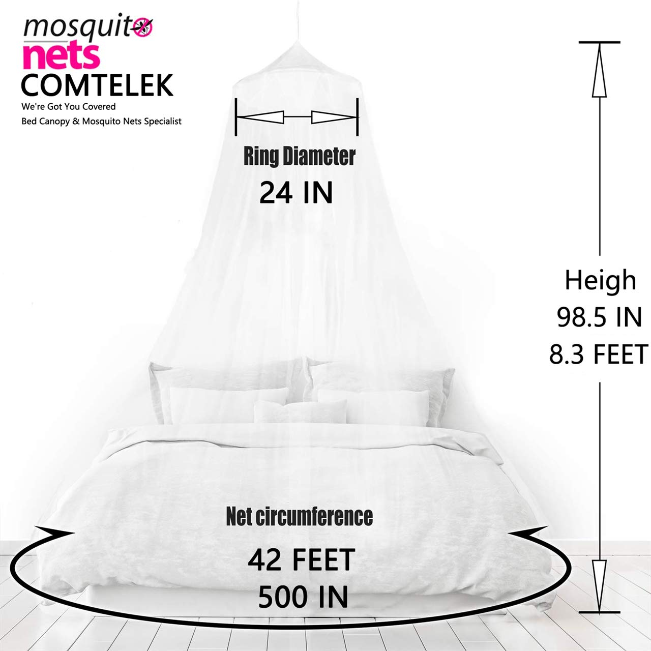 Elegant Bed Canopy with LED Lights & Mosquito Net - Full/Queen/Twin Size Ceiling-Hanging Princess Canopy Tent for Girls' Bedroom Decor | Perfect for Romantic Nights, Kids' Sleep Protection & Boho Room Aesthetics