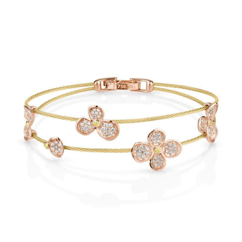Paul Morelli Forget Me Not Double Wire Bracelet - Elegant Floral Design Gold Plated Jewelry for Women - Perfect for Weddings, Anniversaries & Everyday Wear