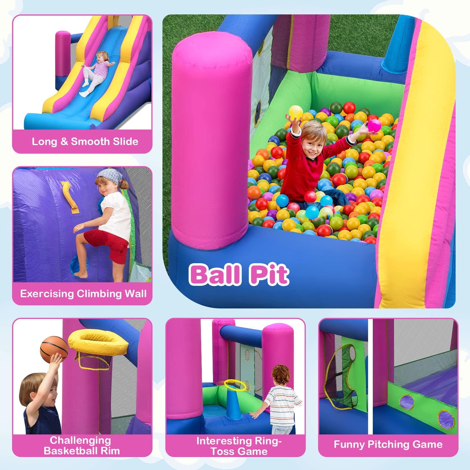 BOUNTECH Inflatable Bounce House with Slide, Ball Pit & Basketball Hoop - Princess Castle Theme for Kids Ages 3-10 | Outdoor Backyard Party Toy, Birthday Gift for Toddlers | Perfect for Birthday Parties, Summer Fun & Backyard Playtime