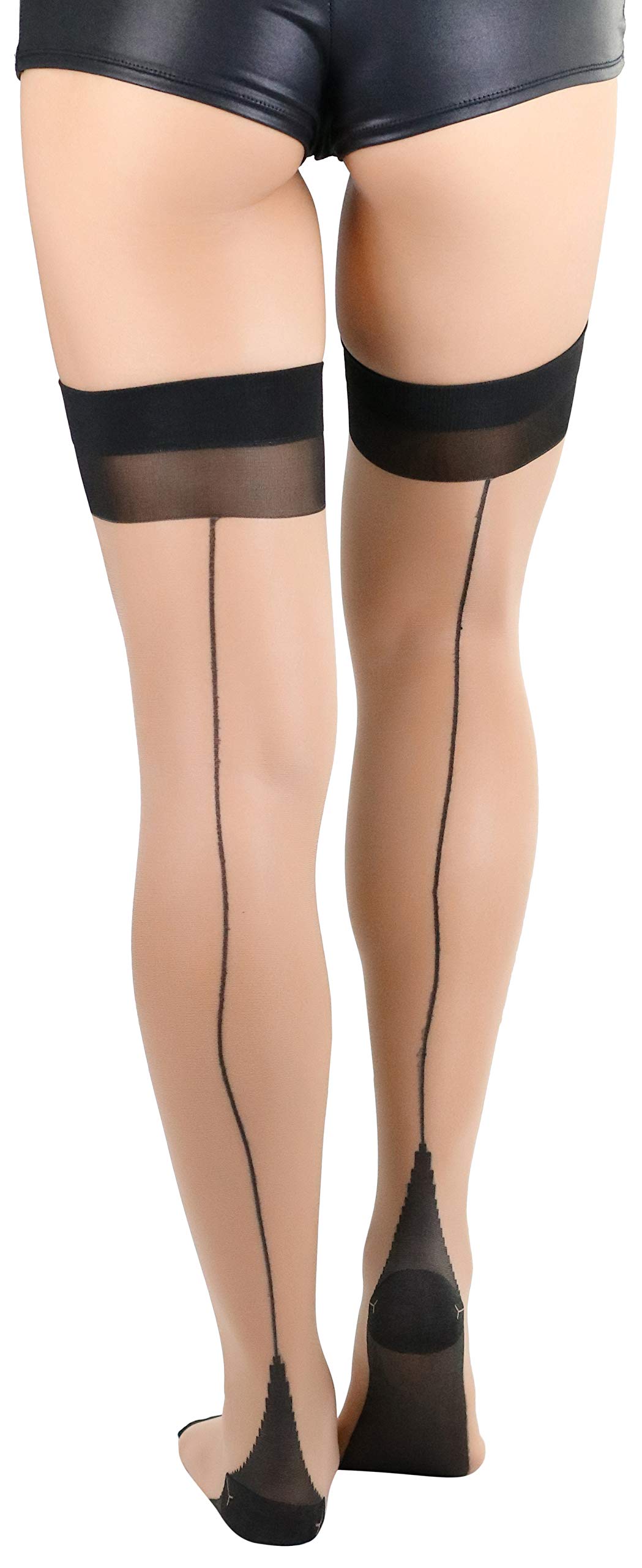 ToBeInStyle Nylon Two-Tone Cuban Heel Closed-Toe Stockings for Women - Elegant Dress Stockings for Office, Party & Special Occasions
