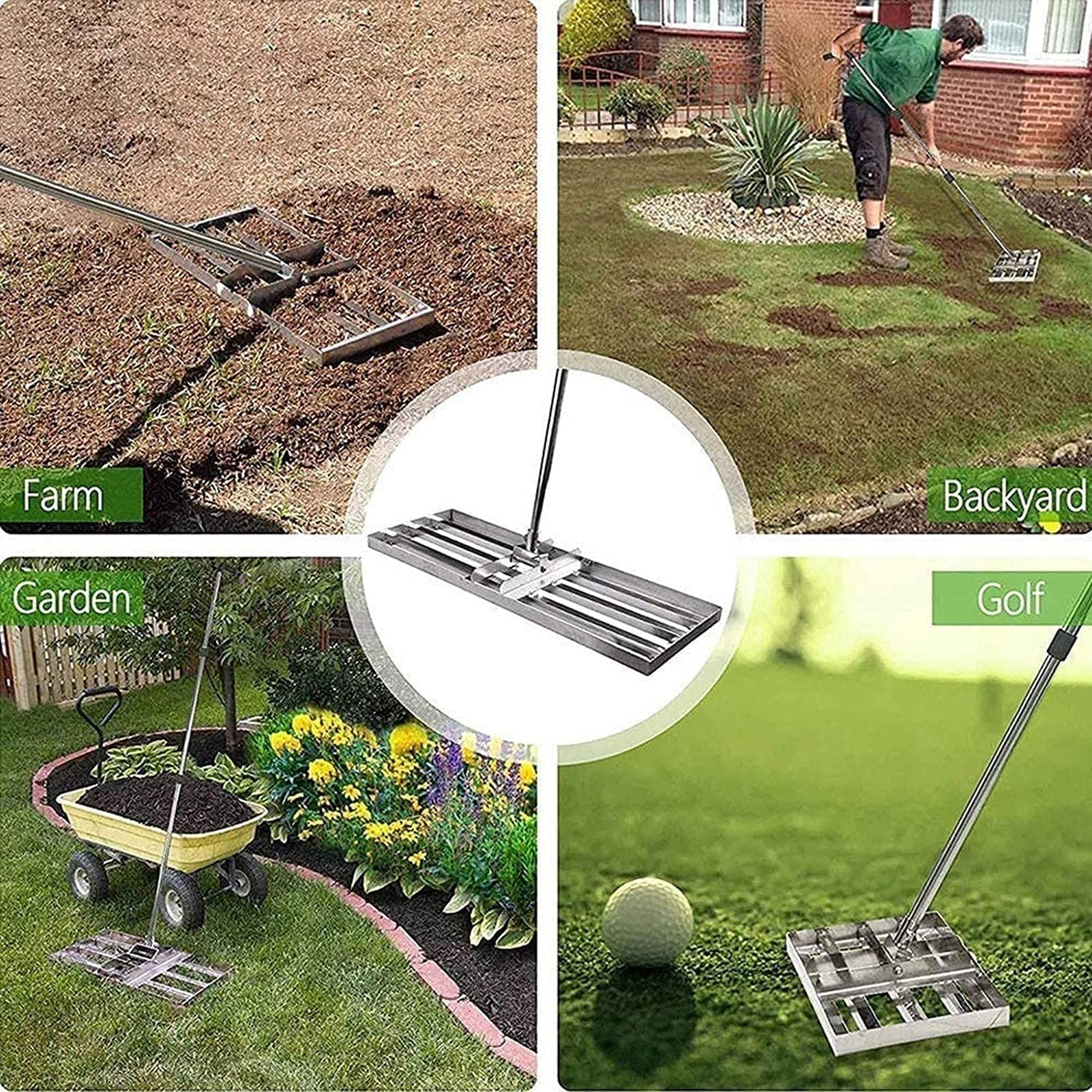 Premium Stainless Steel Lawn Leveling Rake - 4.5FT Yard Leveler Tool for Backyard, Golf Course & Garden Maintenance | Durable Grass & Sand Leveler for Perfect Lawn Finishing | Ideal for Landscaping, Turf Care & DIY Yard Projects