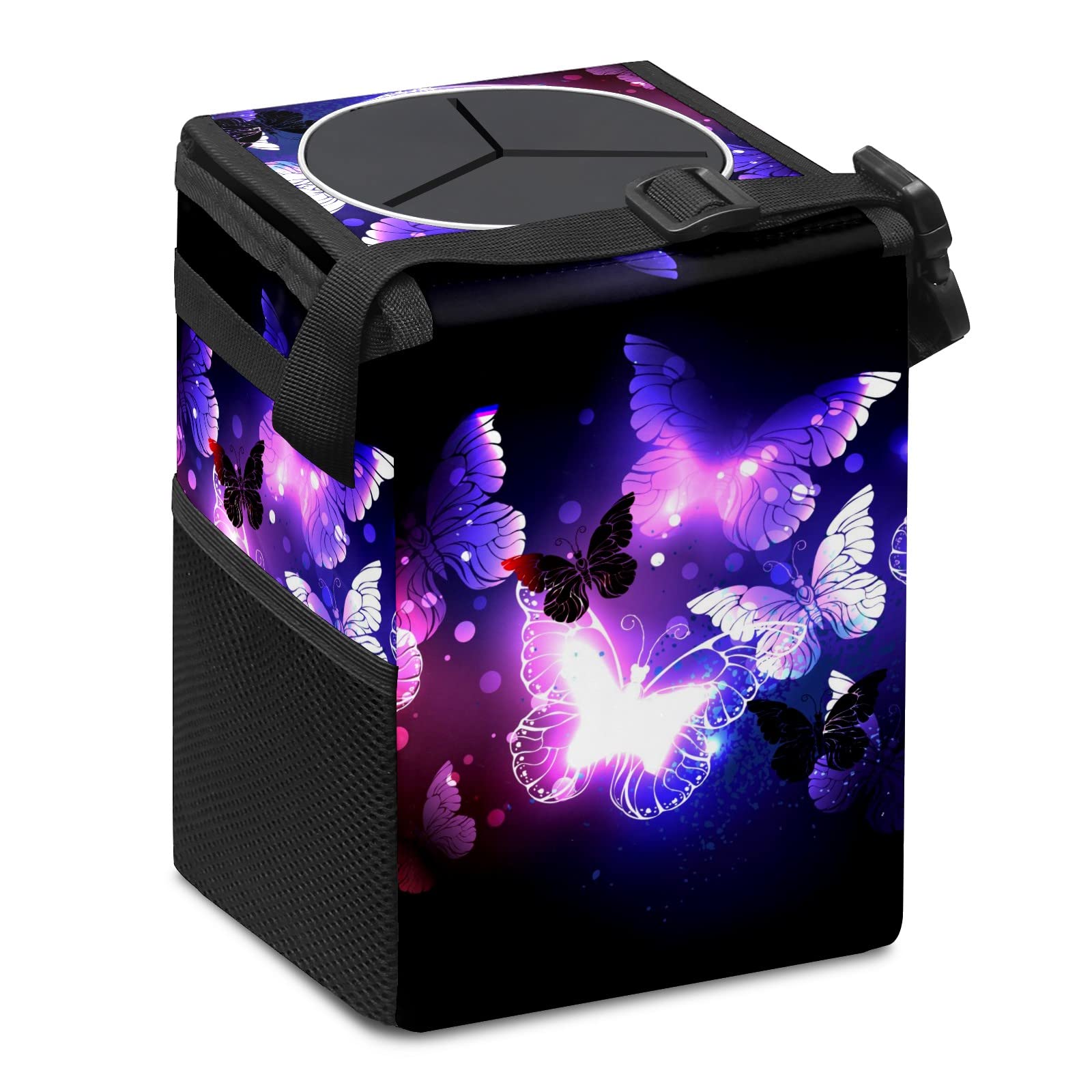 Purple Butterfly Car Trash Can with Lid - Collapsible Reusable Waterproof Auto Garbage Bin for Car, Truck & SUV | Car Accessories & Interior Organizer | Perfect for Road Trips, Commuting & Keeping Vehicle Clean