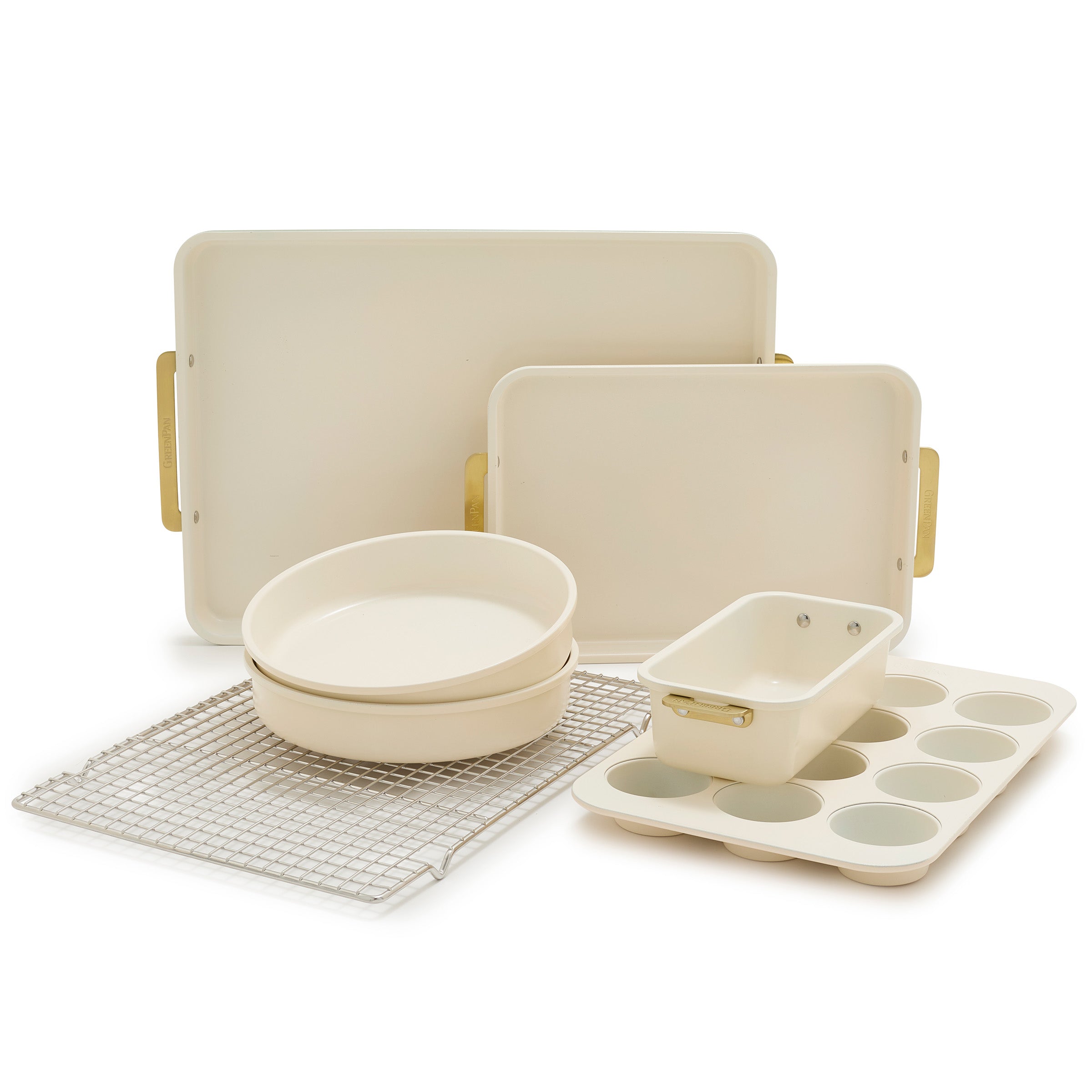 Premium Non-Stick Reserve Bakeware 7-Piece Set - Cream Color | Oven Safe Baking Pans for Cakes, Cookies, Bread & More | Perfect for Home Bakers & Professional Chefs