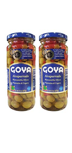Goya Alcaparrado Manzanilla Olives - 2 Pack (16 oz Total) - Perfect for Salads, Pizzas & Spanish Recipes