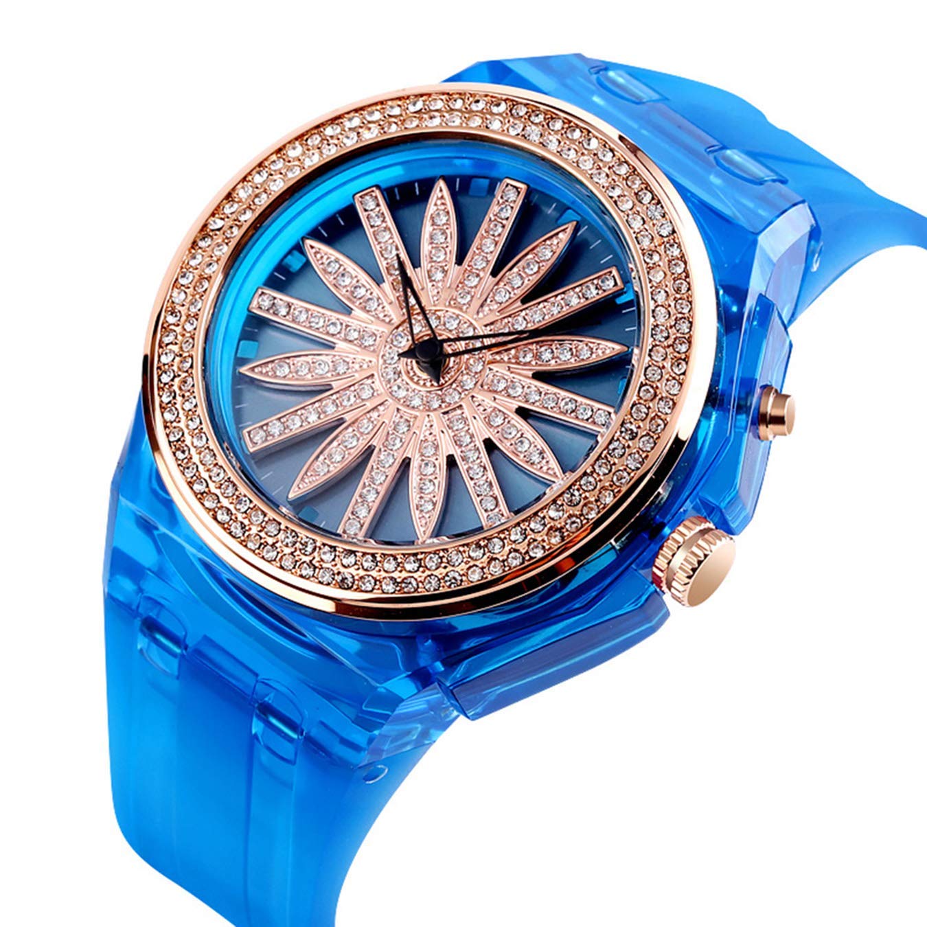 MASTOP Starry Sky Flower Quartz Watch for Women & Men - Crystal Dial with LED Backlight, Waterproof Resin Strap - Perfect for Casual Wear, Date Night & Gift Giving