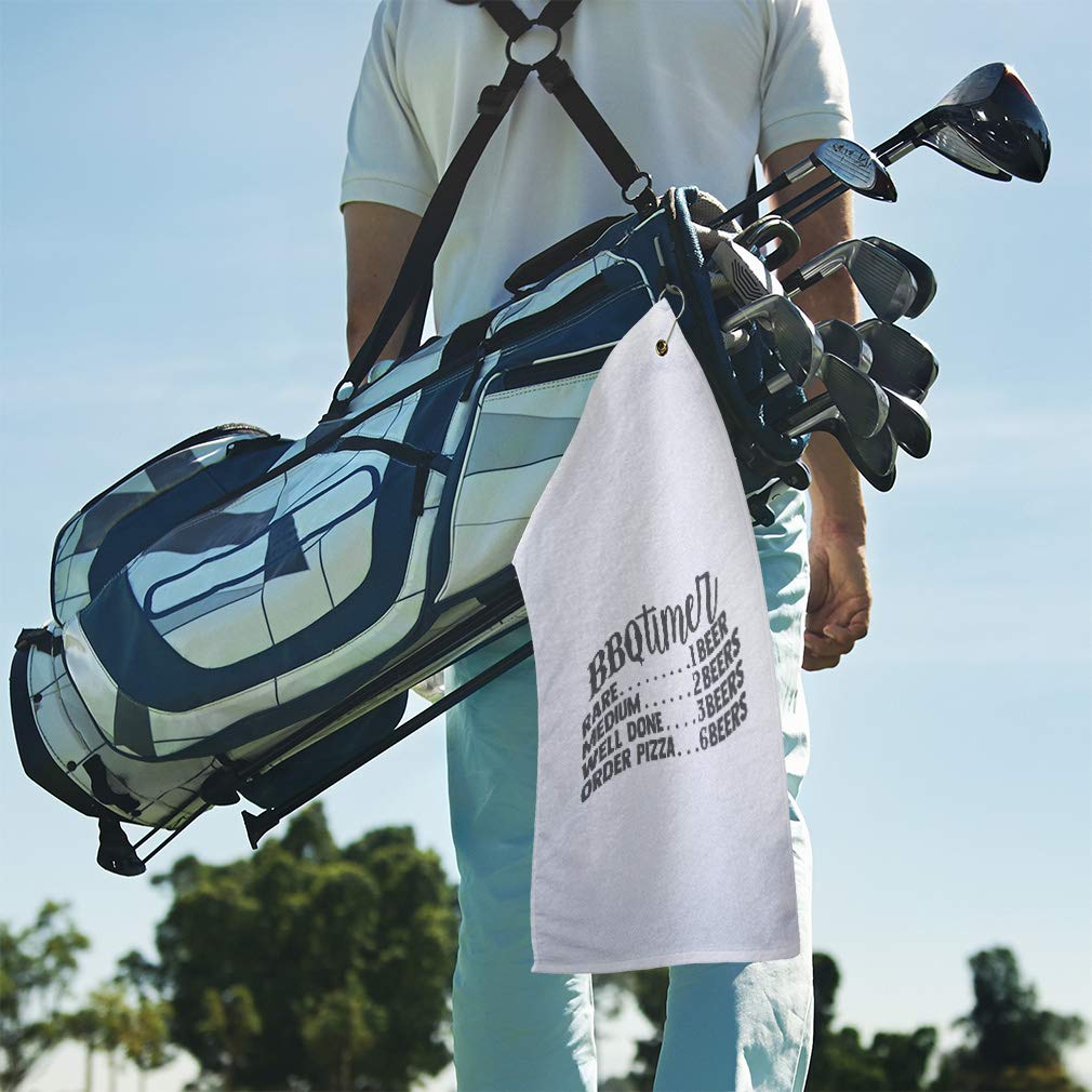 Premium Cotton Golf Towel with BBQ Timer - Perfect for Father's Day Gifts, Beer & Pizza Lovers - White