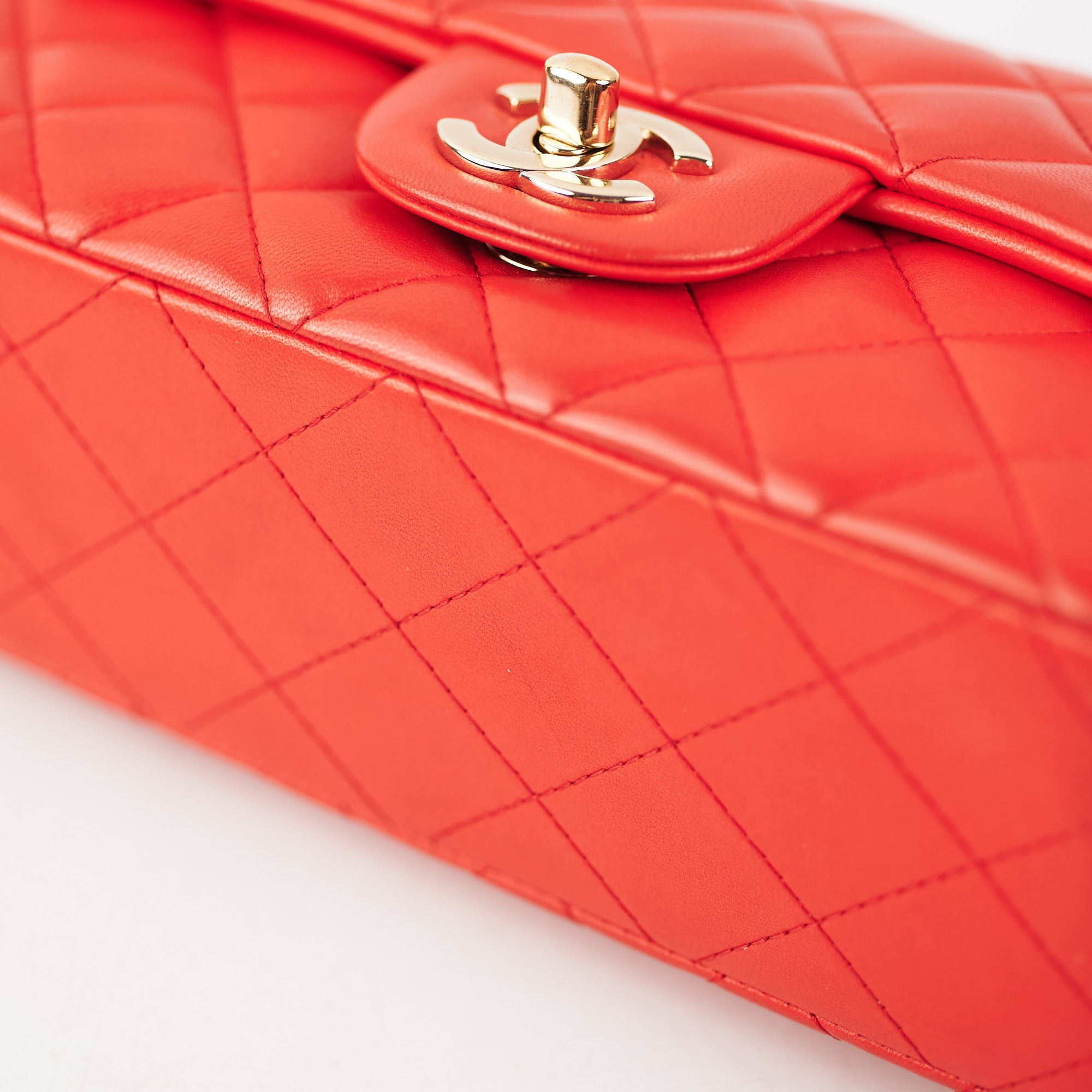 Chanel Quilted Mini Rectangular Flap Bag in Red with Orange Undertone - Luxury Crossbody Purse for Women, Perfect for Date Night & Evening Events