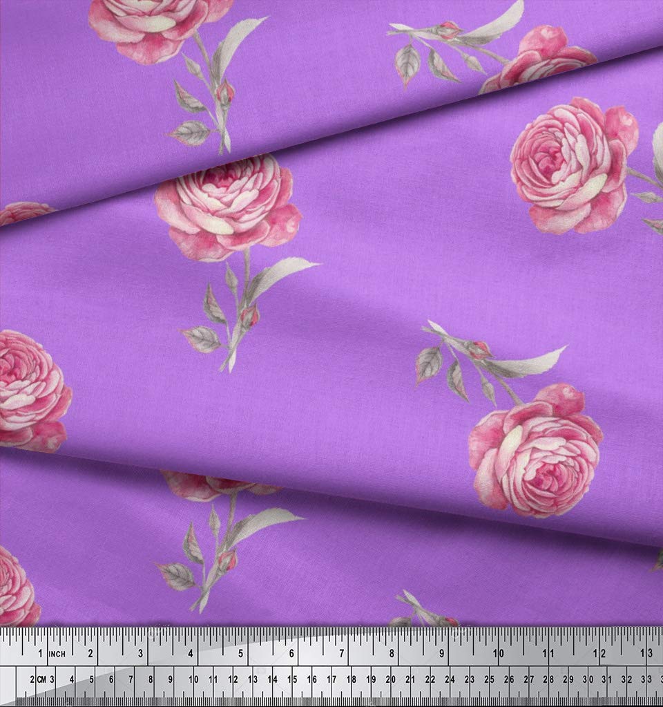 Soimoi Moss Georgette Purple Floral Fabric by The Yard - 42 Inch Wide Grandiflora Roses Printed Fabric for Dresses, Scarves & Home Decor | Elegant Fashion & Upholstery Material