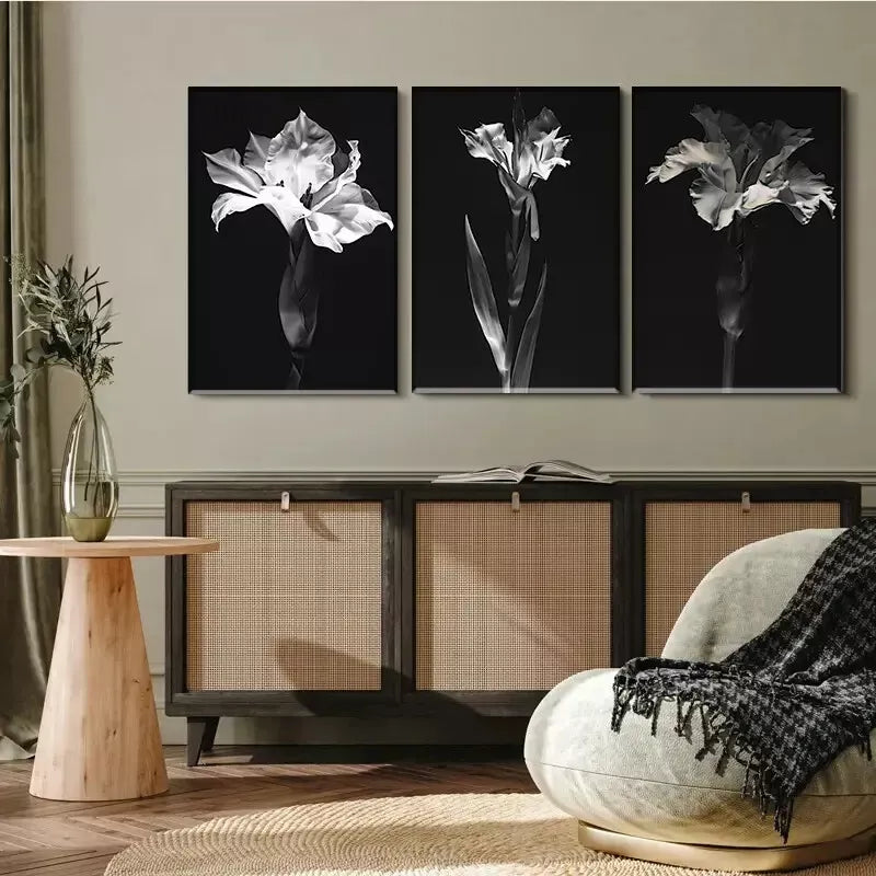 3-Piece Elegant Black & White Monochrome Floral Wall Art Set - 40x60cm Framed Canvas Prints | High Quality Australian Made | Perfect for Living Room, Bedroom & Office Decor