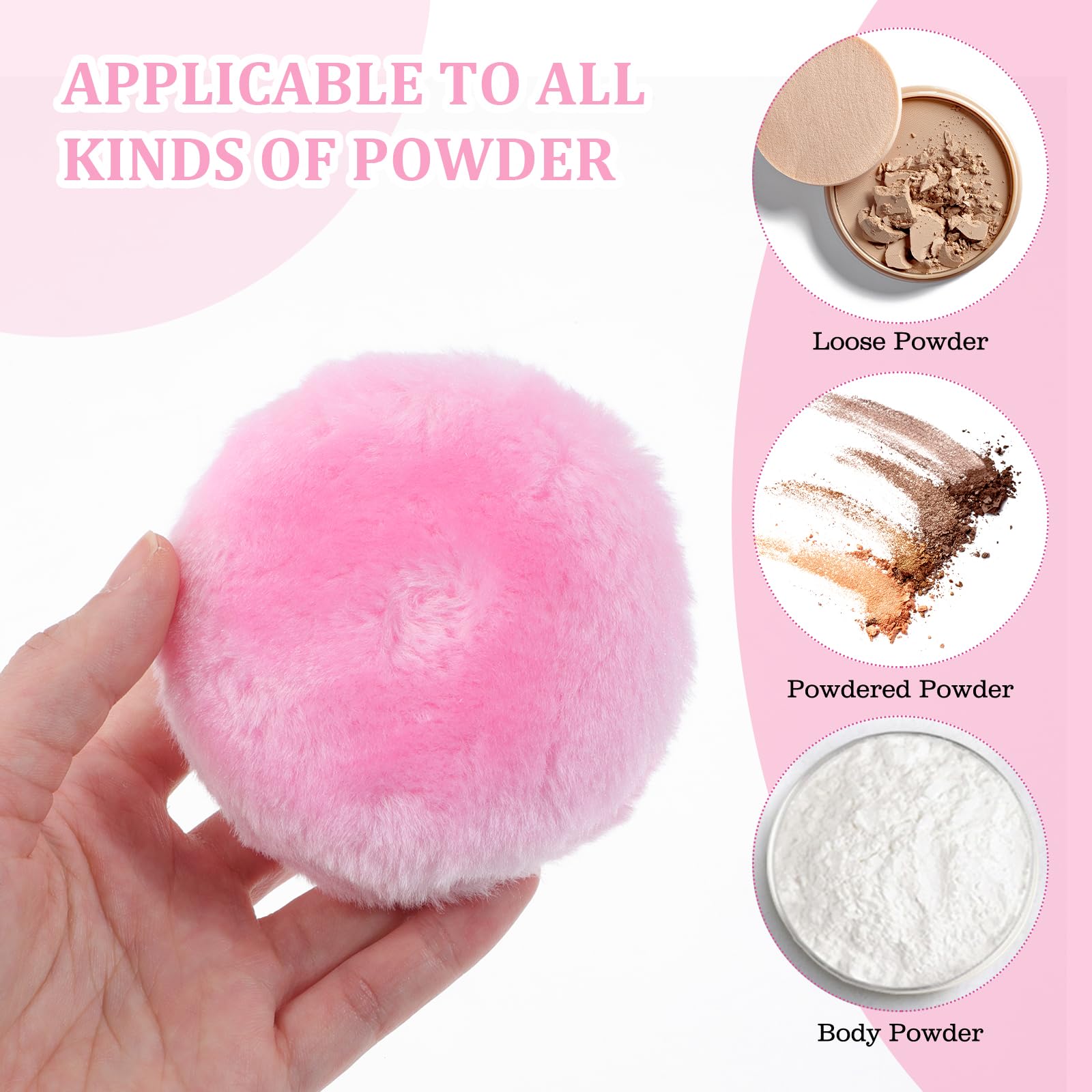 4-Pack Large Fluffy Powder Puffs (3.5 Inch) - Soft Washable Face & Body Makeup Puffs with Ribbon Bow Handle - Reusable Round Loose Powder Applicator for Kids & Adults (4 Colors) | Perfect for Setting Powder, Foundation & Body Makeup Application
