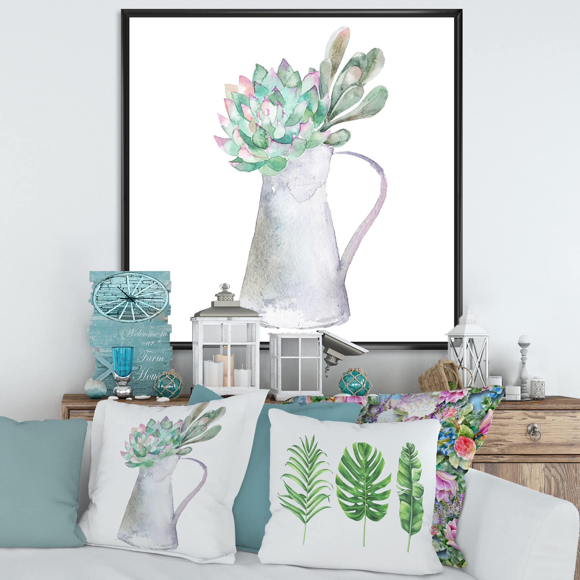 Succulent Home Plant - Traditional Framed Canvas Wall Art Print | Botanical Decor for Living Room, Bedroom & Office | Perfect Housewarming Gift
