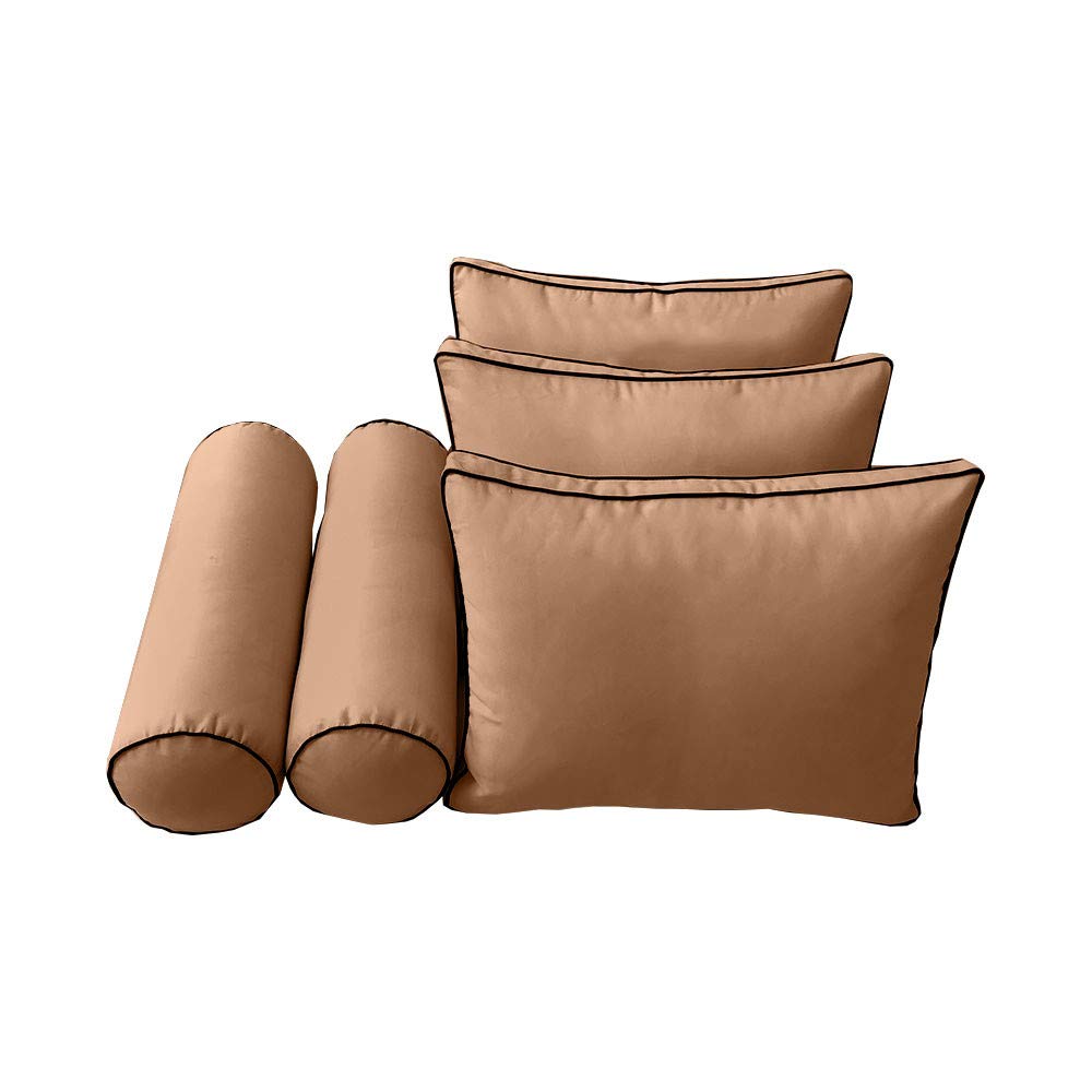 6-Piece Outdoor Daybed Cushion Set - Full Size Contrast Piping Mattress & Bolster Pillows for Patio, Poolside, or Garden Relaxation | Style3 AD104
