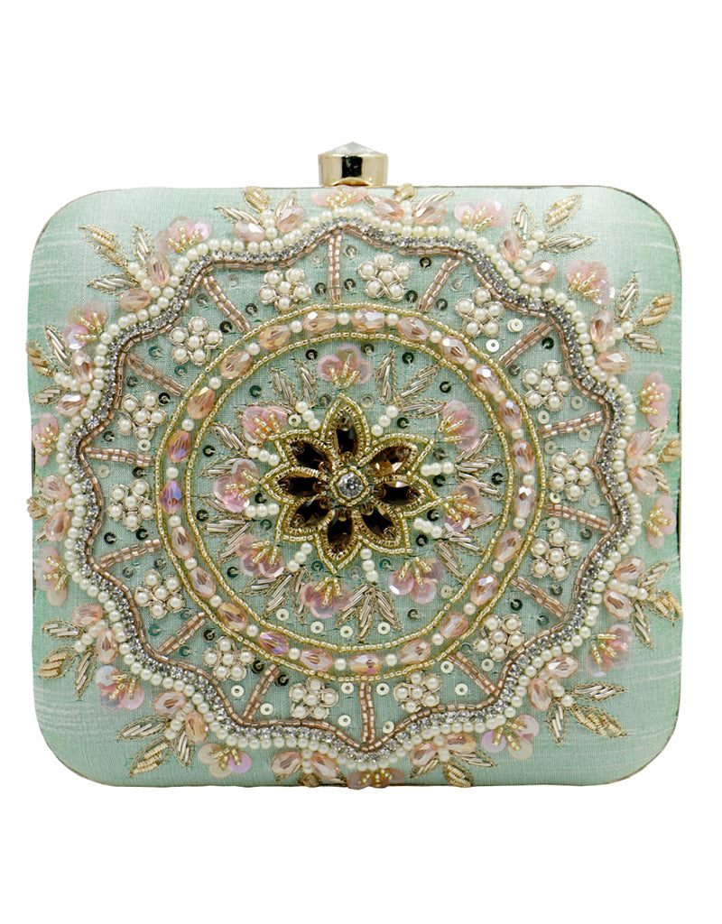 Elegant Aqua Green Blue Designer Handcrafted Clutch Purse for Women | Evening Bags & Party Accessories | Perfect for Weddings, Prom & Special Occasions