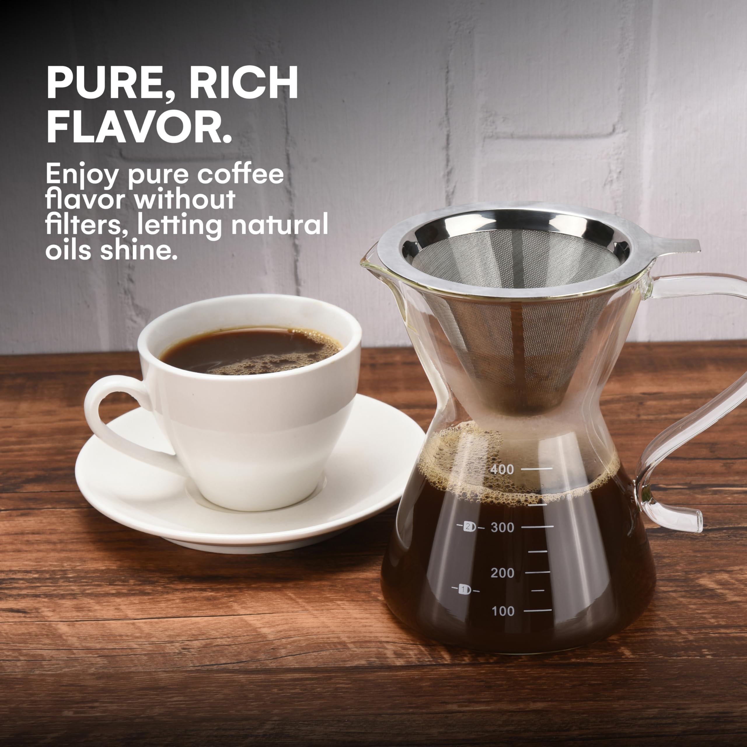 Premium Transparent Glass Pour Over Coffee Maker Set - 400ml Gooseneck Kettle with Precise Spout - Ideal for Home Brewing, Cafe & Office Use - Perfect for Specialty Coffee Lovers & Baristas - Portable Drip Coffee Brewer for Pour-Over, French Press & Cold Brew Methods