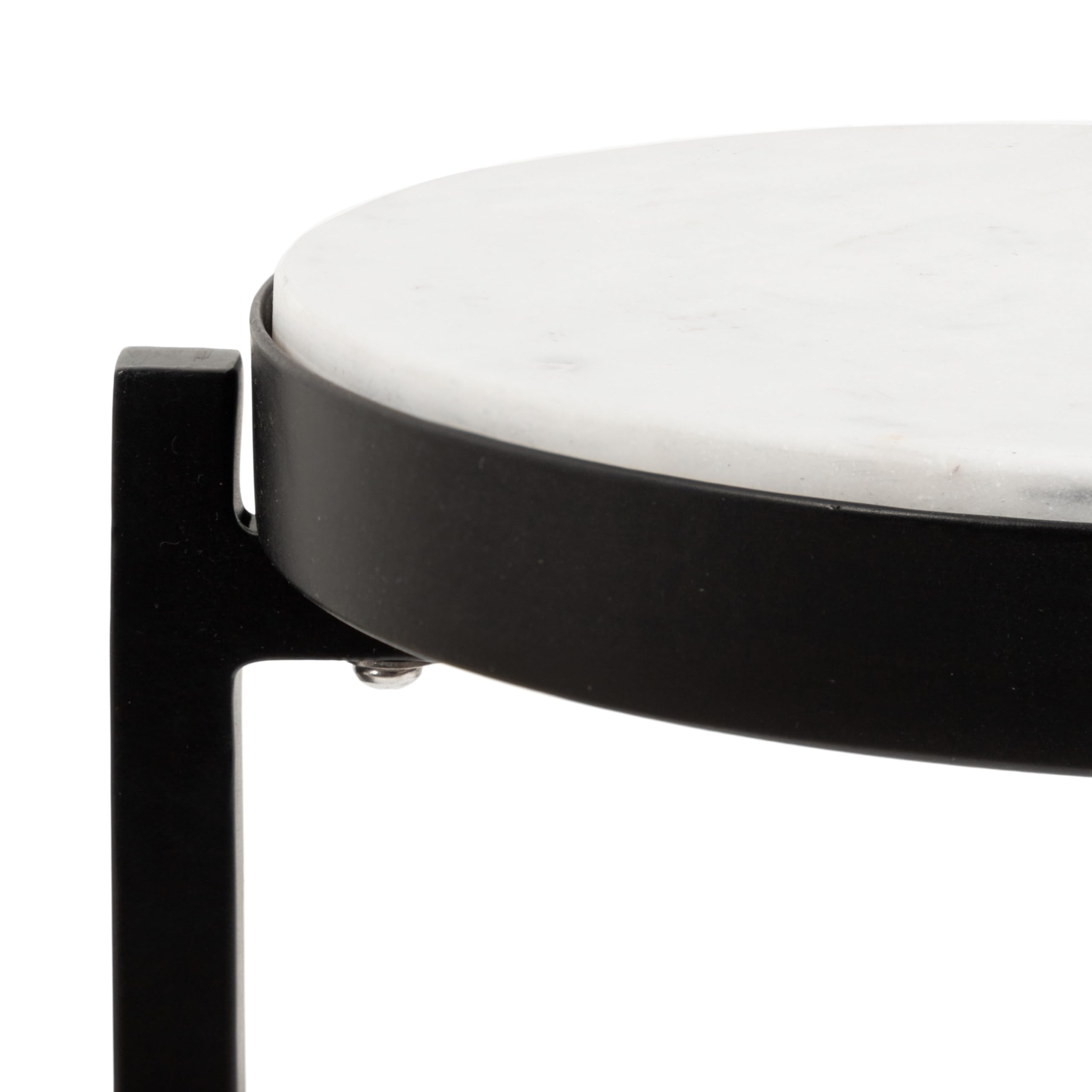 Kate & Laurel Aguilar Modern Round Side Table - 9x9x23 Inches, White & Black Genuine Marble Accent Table - Perfect for Small Spaces, Living Room Decor, Coffee Table Alternative & Plant Stand