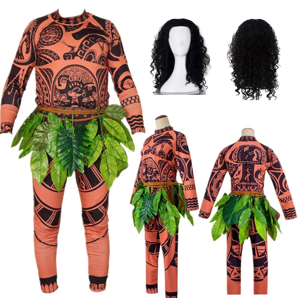 Trendy Tattoo Print T-Shirts & Pants Set for Men and Women - Gothic Cosplay Outfit with Leaf Skirt | Perfect for Halloween, Comic Con & Themed Parties