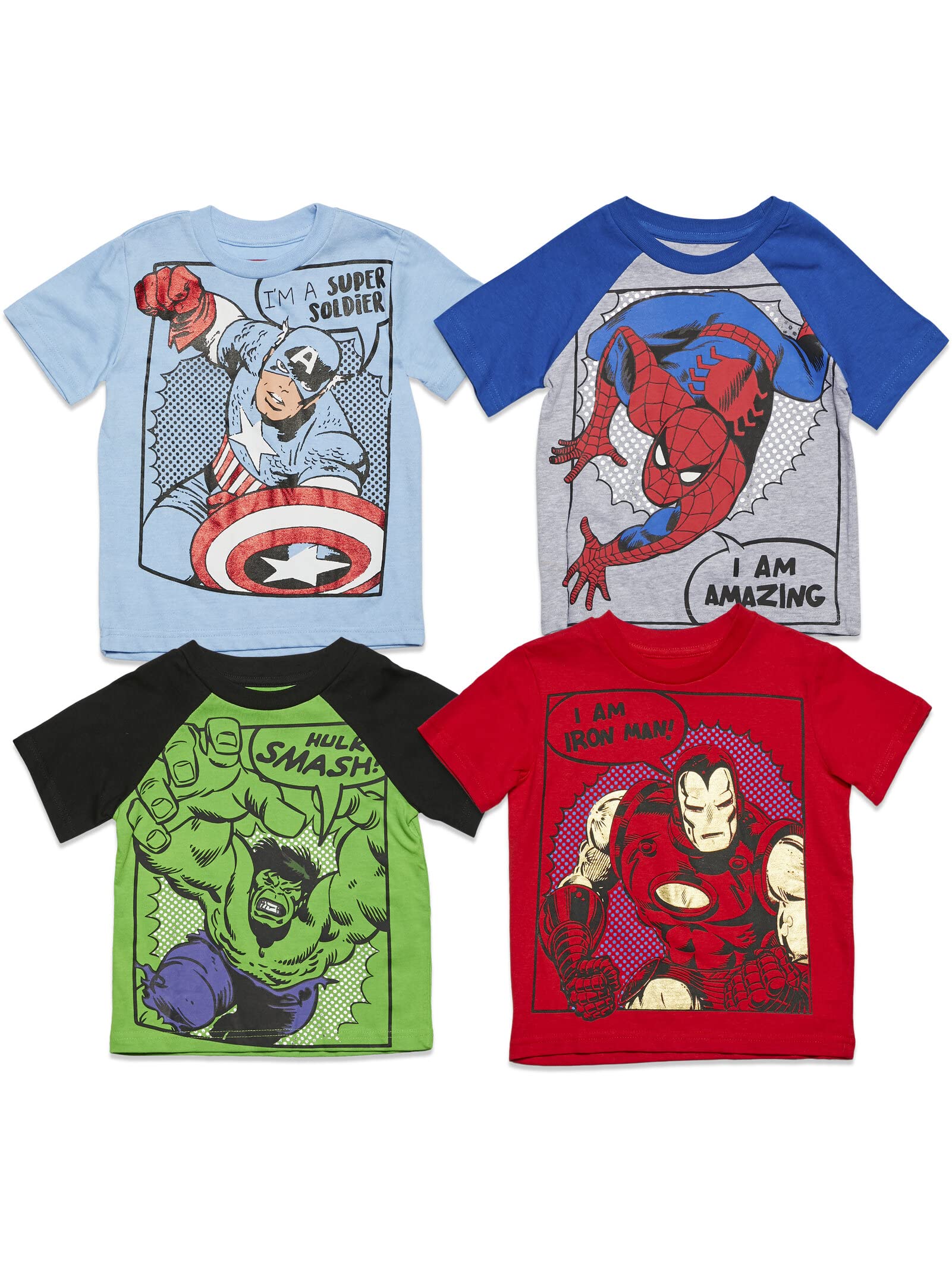 Marvel Avengers Spider-Man Mech Strike 4-Pack Kids' Cosplay T-Shirts (2T-20) - Superhero Costume for Dress-Up & Playtime