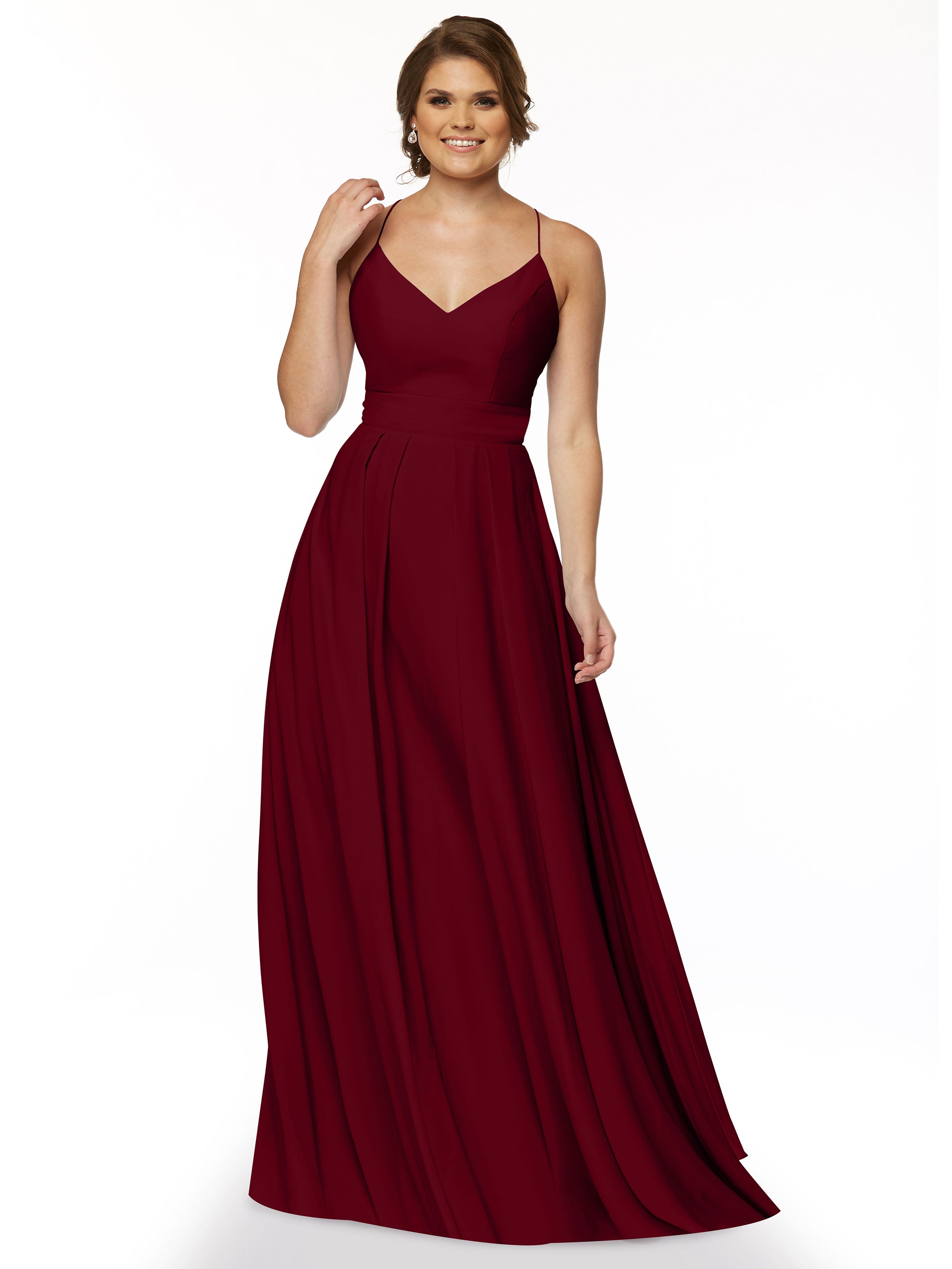 Elegant 83027 Stretch Chiffon A-Line Bridesmaid Dress with Pleats - Perfect for Weddings, Formal Events & Evening Parties