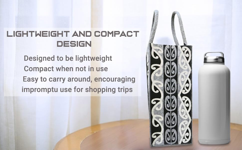Eco-Friendly Reusable Water Bottle Bag - Premium Felt Material for Office, Gym & Travel | Wine Bottle Gift Bag (Grey-Black) | Sustainable & Stylish Accessory for Hydration On-The-Go