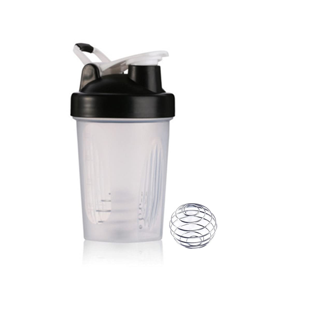 Premium 16oz Blender Shaker Bottle with Classic Loop Top & Stainless Steel Whisk Ball - Clear Body with Black Accents - Perfect for Protein Shakes, Gym Workouts & Post-Exercise Recovery