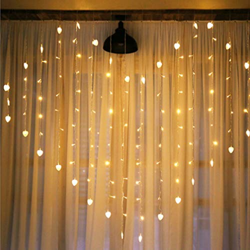 FRCOLOR LED Curtain String Lights - Heart Shape Fairy Twinkle Lights, Waterproof Copper Wire Decor for Valentine's Day, Wedding, Party, Family, Patio & Lawn Decoration | Romantic Ambiance Lighting for Bedroom, Garden & Outdoor Events