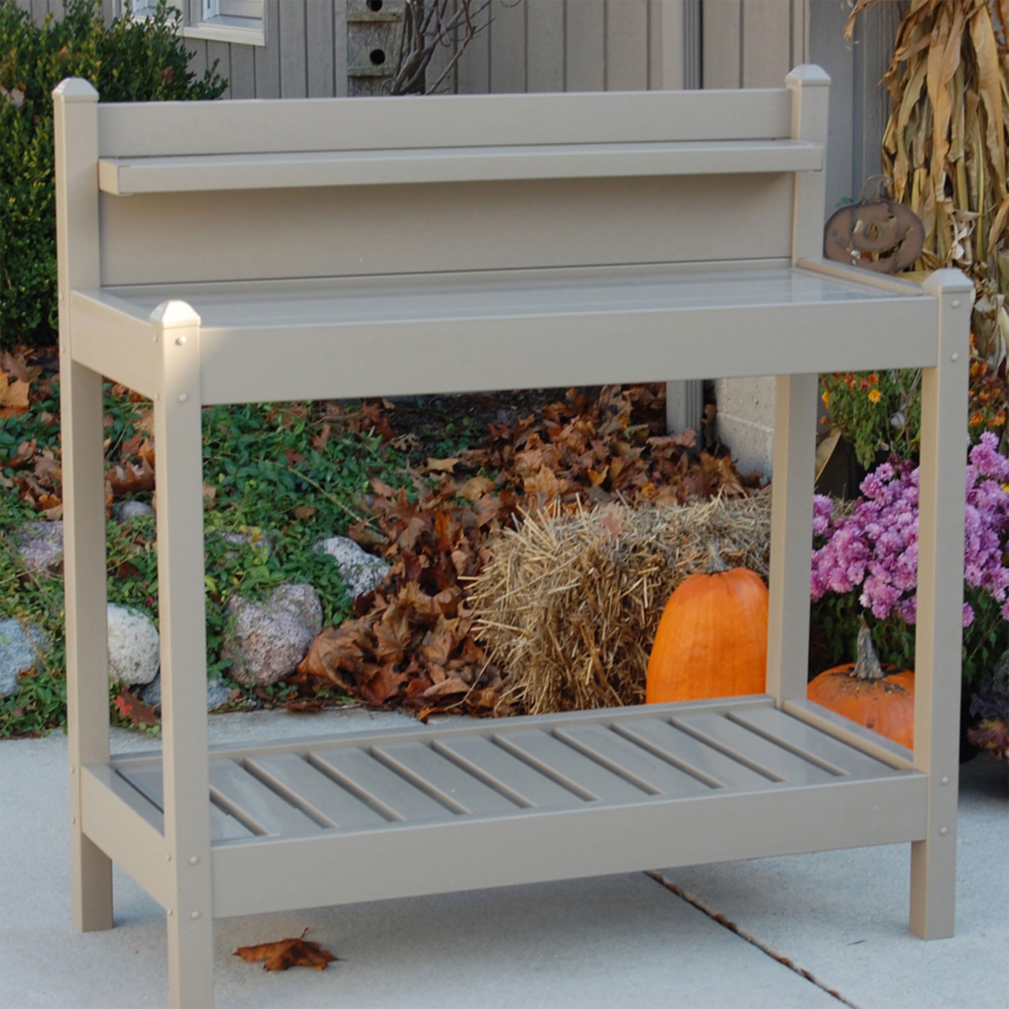 Durable Greenfield PVC Vinyl Indoor/Outdoor Potting Bench with Storage Shelf - Perfect for Gardening, Plant Care & Tool Organization - Ideal for Patio, Greenhouse & Backyard Use (Mocha)