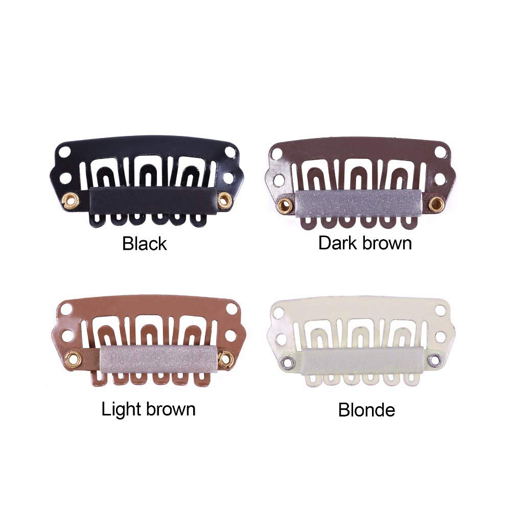 24-Pack 28mm 6-Teeth Metal Hair Clips with Rubber U-Shape Snap - Blonde Hair Extensions Clips for Weaves, Wigs & Braids - Secure Hold for Styling & Hairpieces