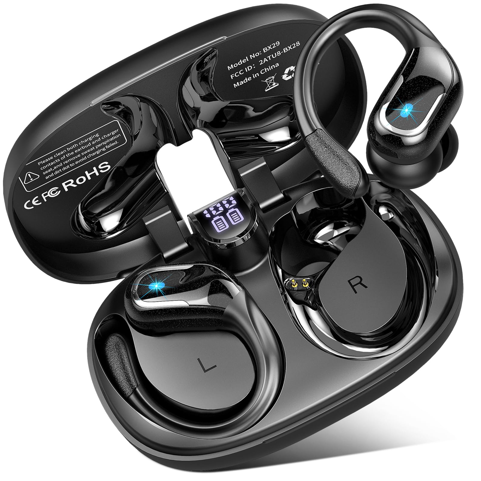 75Hrs Wireless Earbuds Bluetooth 5.4 with ENC Noise Canceling Mic - IP7 Waterproof Sport Earphones with Earhooks for Running, Workout & Gym | Bass Stereo Sound for Music, Calls & Outdoor Activities
