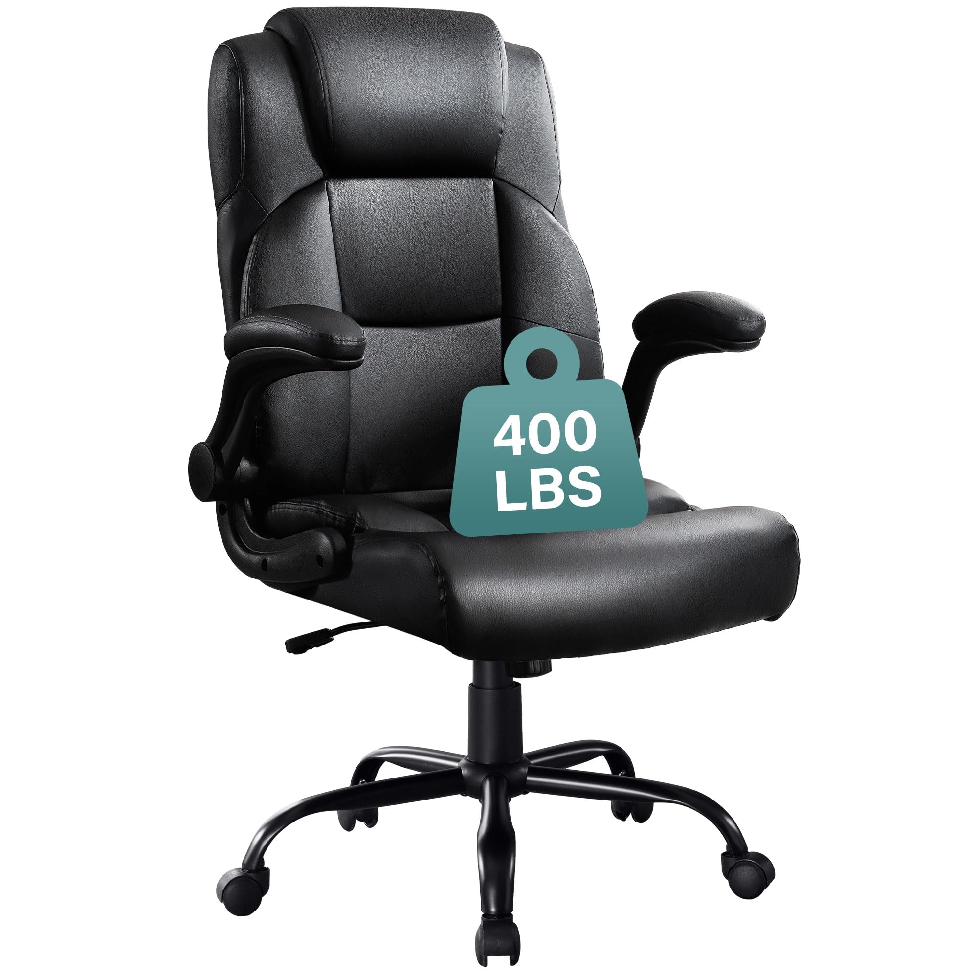 Big and Tall Office Chair for Heavy People up to 400lbs - Heavy Duty Leather Executive Chair with Adjustable Lumbar Support & Quiet Rubber Wheels - Perfect for Home Office, Gaming, and Professional Workspaces