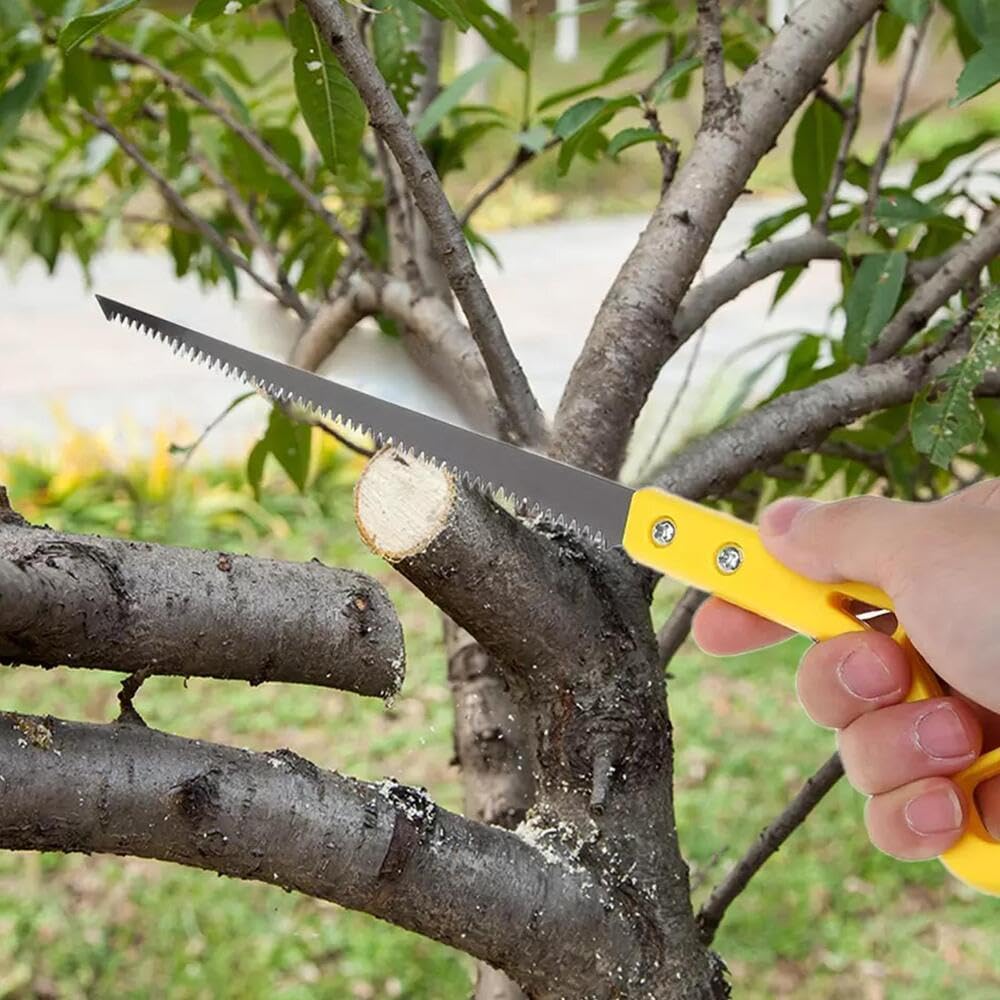 Flexaza Portable Hand Saw - 3 Pack Outdoor Folding Hand Saws with Wooden Handle (Yellow & Grey) for Camping, Hiking, Gardening & DIY Projects