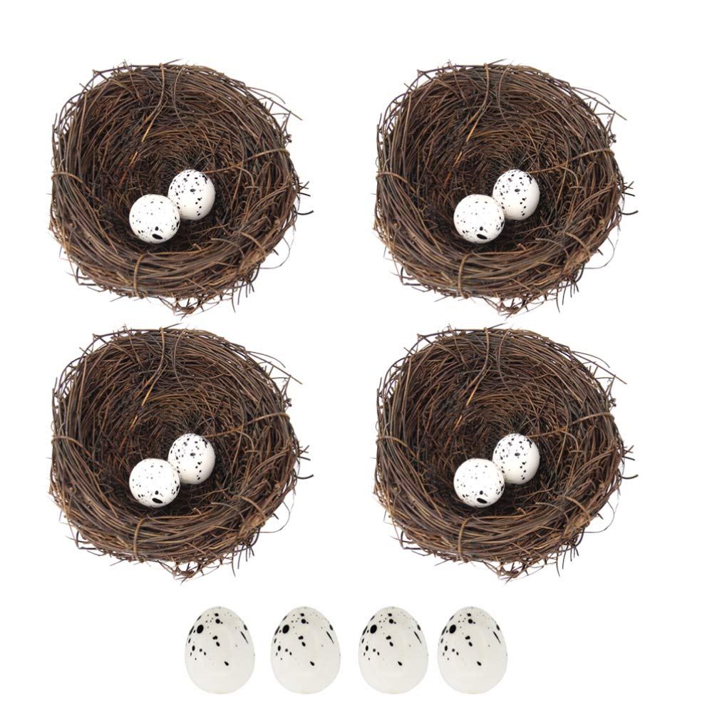 Amosfun 16pcs Artificial Bird Nest with Easter Eggs - Realistic Simulation Bird Nest Decor for Spring, Easter Table Centerpiece, Home & Garden Decoration