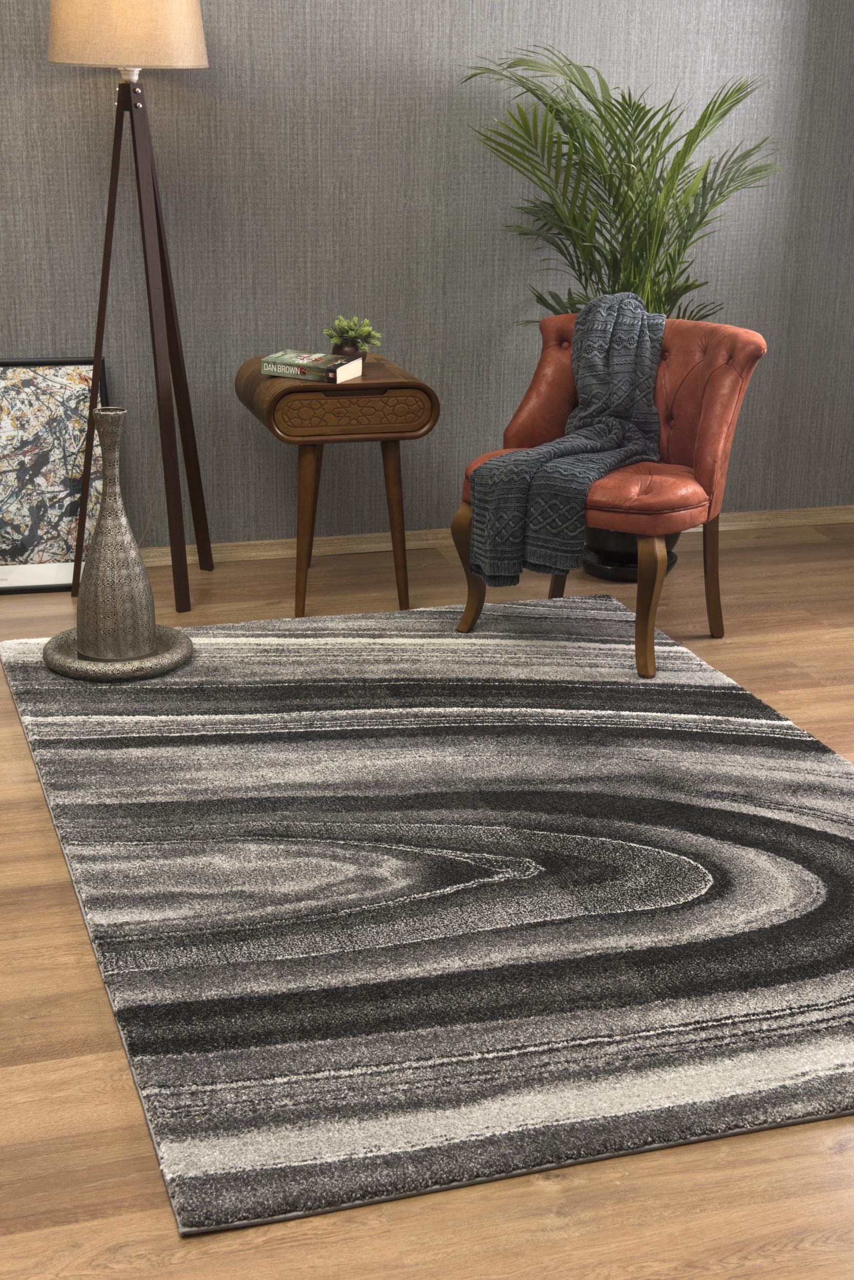 Premium New Zealand Plush Contemporary Scandinavian Grey Black Indoor Area Rug - 8' x 10' Soft & Durable for Living Room, Bedroom, Dining Room, Kitchen - Perfect for Cozy Home Decor & Modern Interior Design