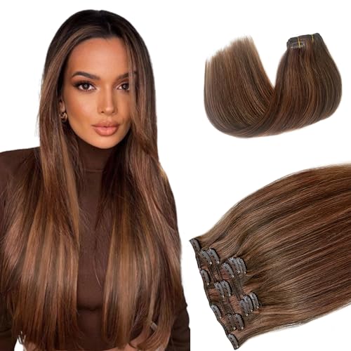 70g Clip in#brown Mix Auburn Highlights